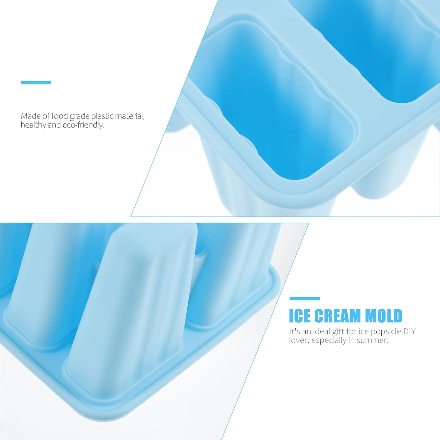 Silicone Ice Cream Mold 10-grid Ice Pop Maker DIY Dessert Mold Blue for Homemade Ice Pop and Summer Treats
