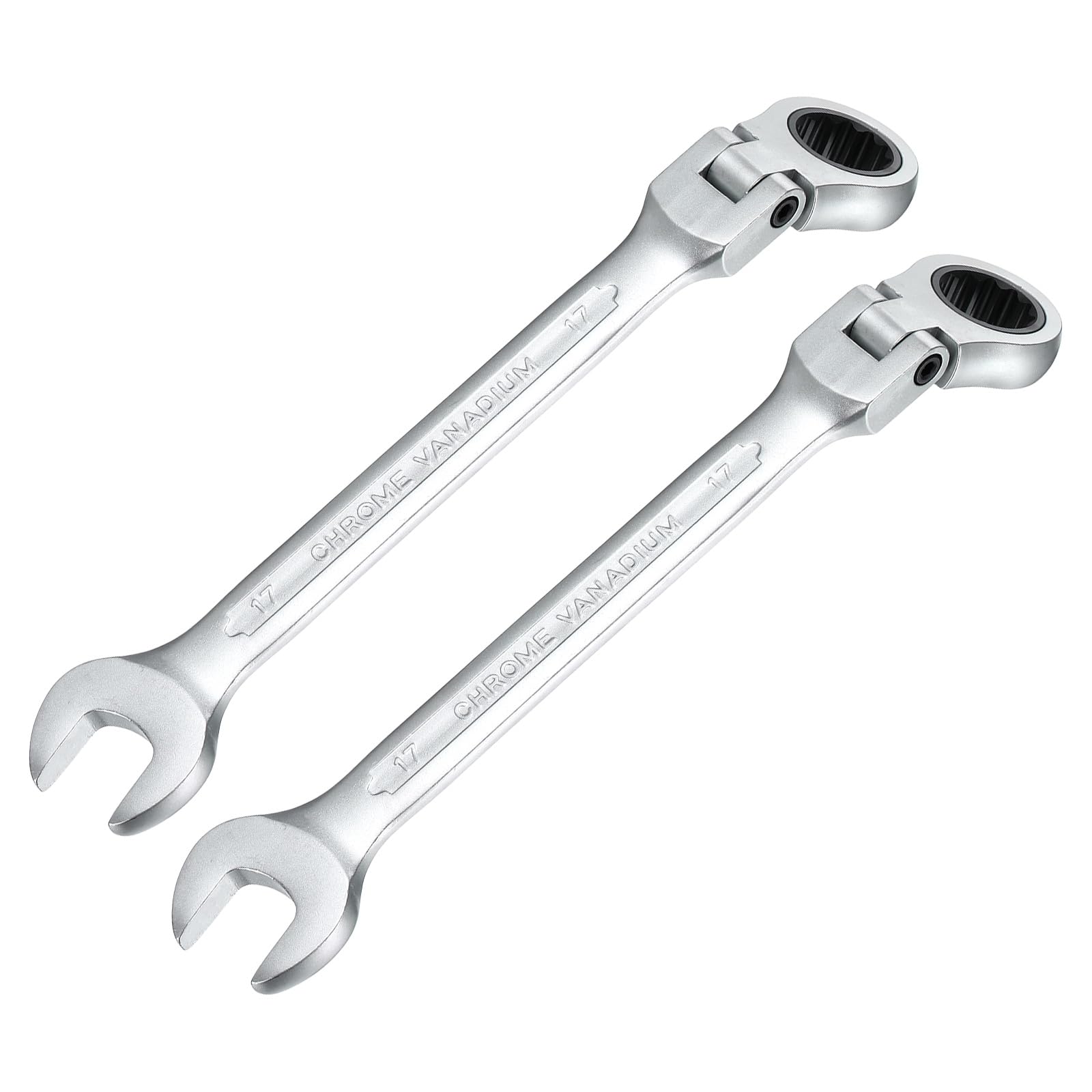 sourcing map 2PCS 17mm Metric Flex-Head Ratchet Wrench Chrome Vanadium Steel 72-Tooth Ratcheting Combination Wrench Spanner for Car Bike Automotive Machine Repair