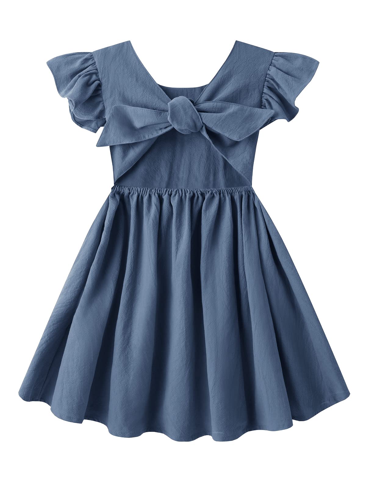 Dutebare Toddler Girls Dress Cotton Linen Ruffle Halter Sleeveless Kids Casual Summer Beach Party Dresses Navy Blue 110
