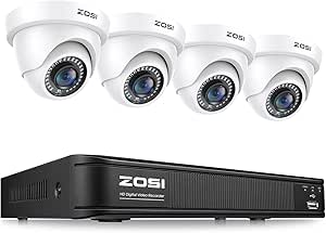 ZOSI 1080P H.265+ Home Security Camera System with AI Human Vehicle Detection, 5MP 3K 8 Channel Surveillance DVR and 4 x 1080p Weatherproof CCTV Dome Camera Outdoor Indoor, 80ft Night Vision, No HDD asin的图片
