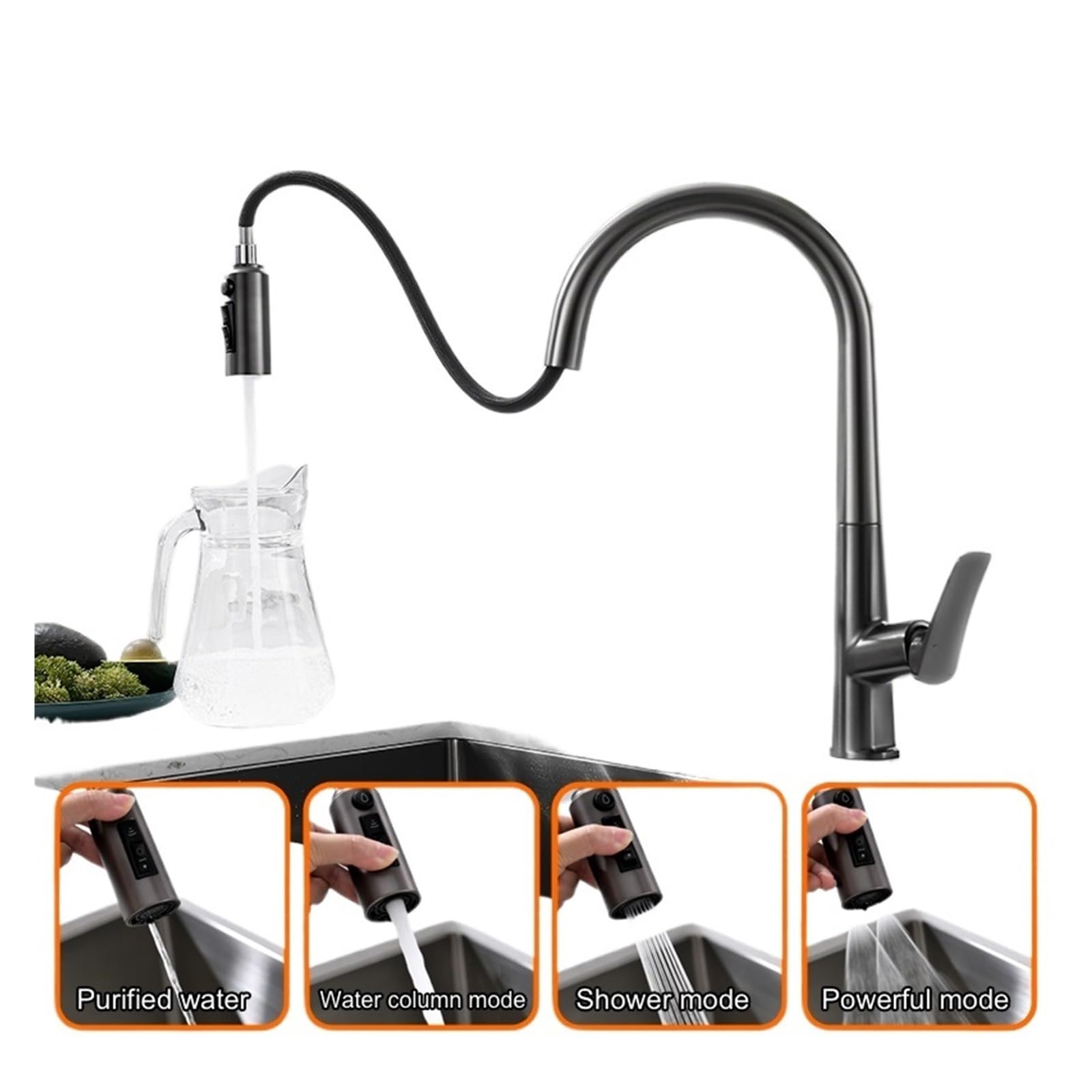 Grifo de filtro de agua de cocina extraíble de doble boquilla para agua potable, construcción duradera para uso en fregadero de cocina