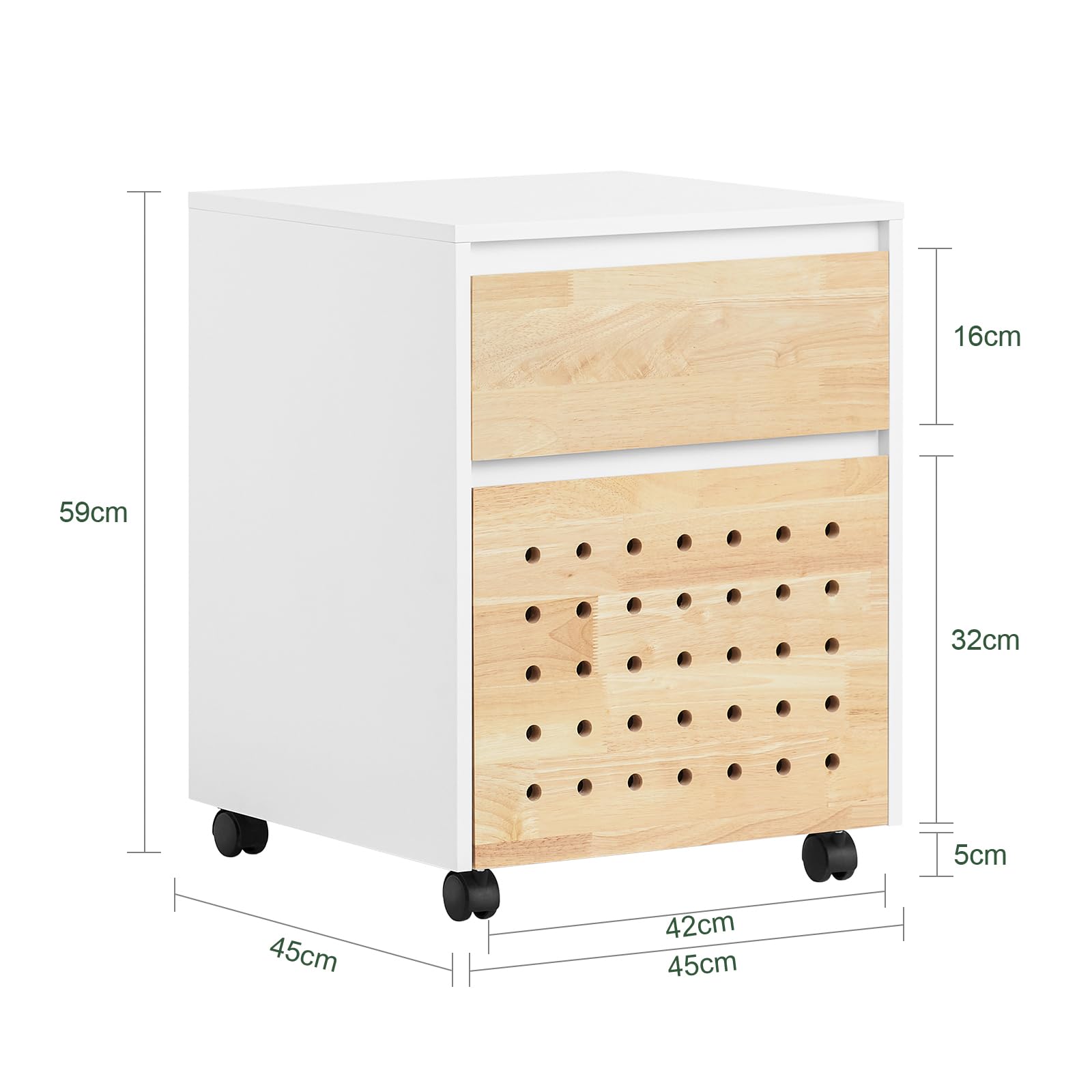 SoBuy Armoire de rangement sur roulettes pour bureau - Blanc et naturel - 45x45x59 cm - ASK06-WN