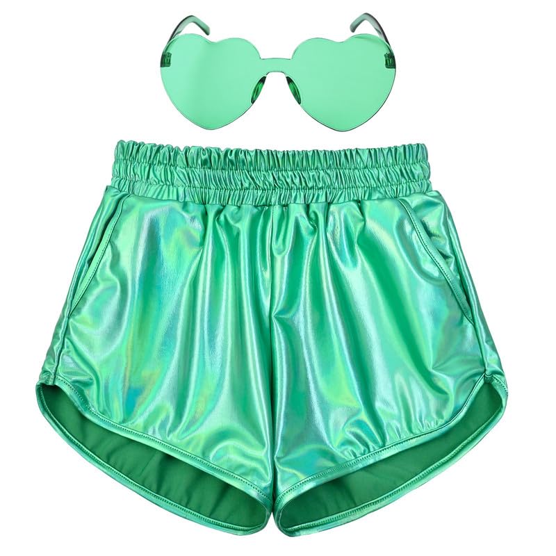 Perfashion Girls Metallic Shorts Shiny Hot Short Sparkly Party Pants &amp;Sunglasses
