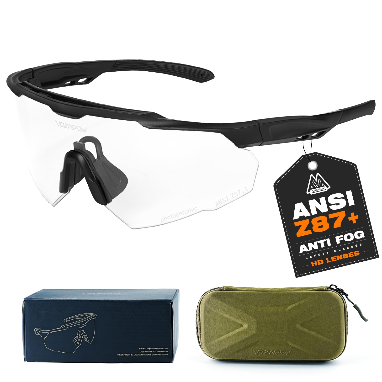 Lunettes de tir anti-buée avec verres haute définition, lunettes de sécurité tactiques certifiées ANSI Z87.1 pour hommes et femmes