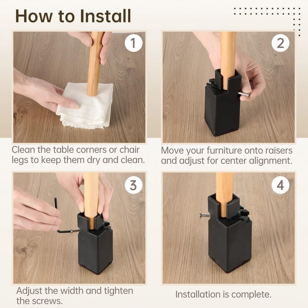 Couch Desk Table Leg Height Increasers, Adjustable Screw Clamp On Furniture Risers, Four Pieces Adjustable Bed Risers