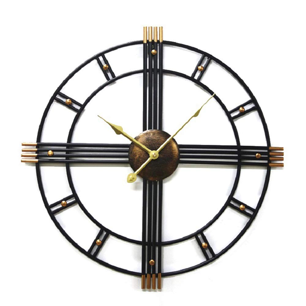 Horloge murale vintage grand diamètre en métal noir pendule industrielle salon