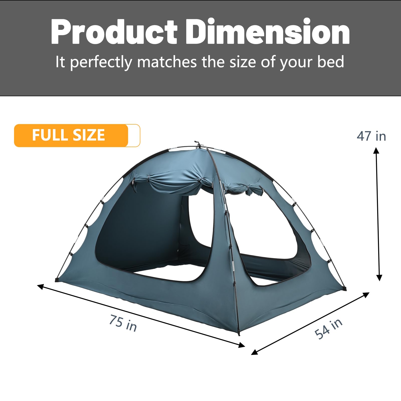 SUNYRISY Bed Canopy Full Size, Indoor Dream Tent for Adults and Kids, 3 Doors Breathable Portable, 80% Blackout Private Space Sleeping