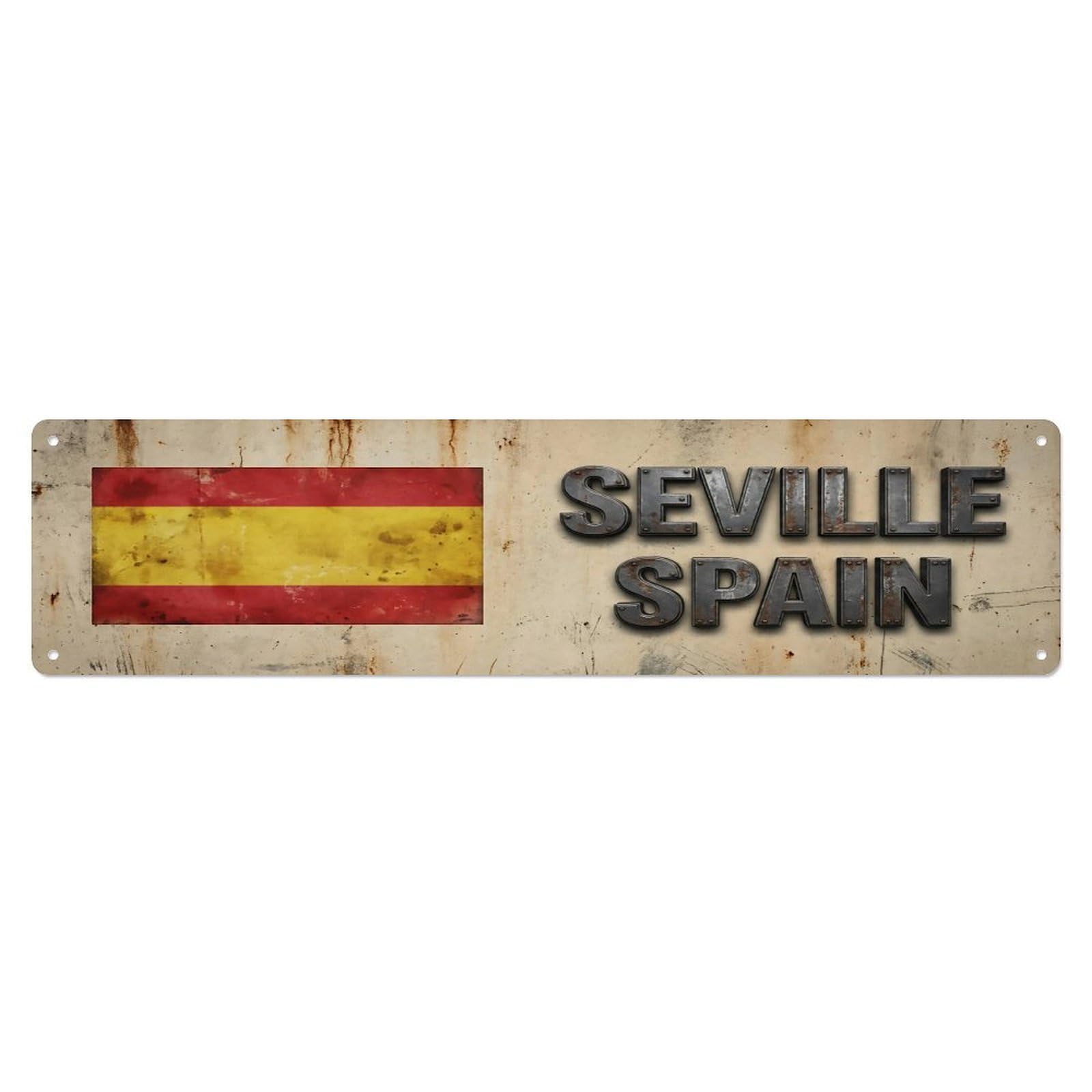 Vintage Seville Spain Flag Decor Rustic Travel Metal Tin Sign