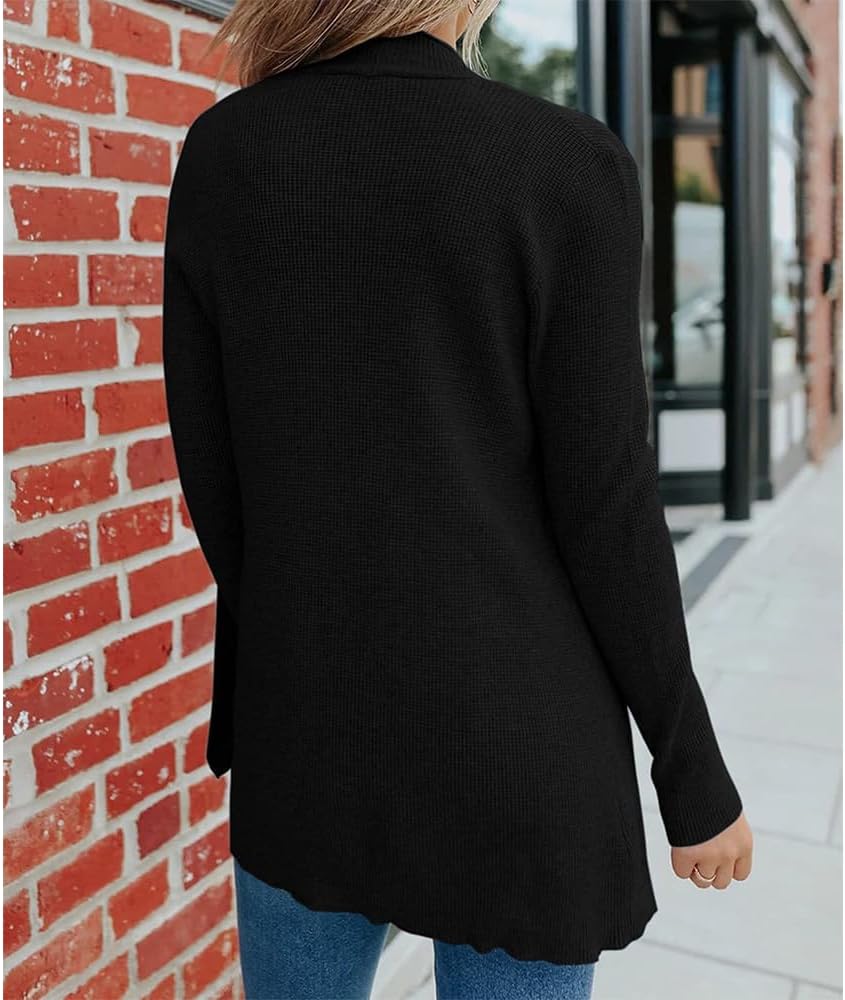 ZOCANIA Women's Fall Open Front Waffle Knit Cardigan Long Sleeve Cozy Knit Sweaters with Pockets Sweaters for Women - Image 4