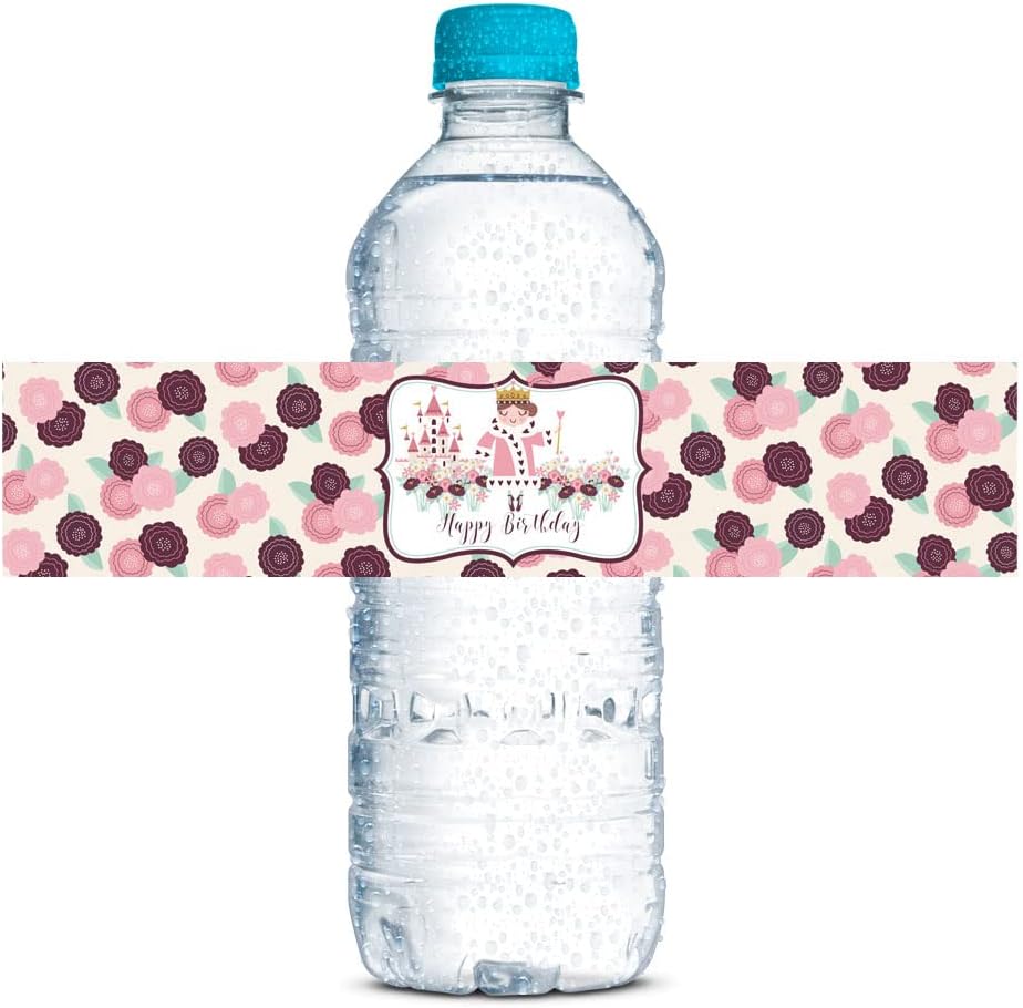 Amanda Creation Queen of Hearts Royalty Themed Birthday Party Waterproof Water Bottle Sticker Wrappers, 20 1.75" x 8.5" Wrap Around Labels