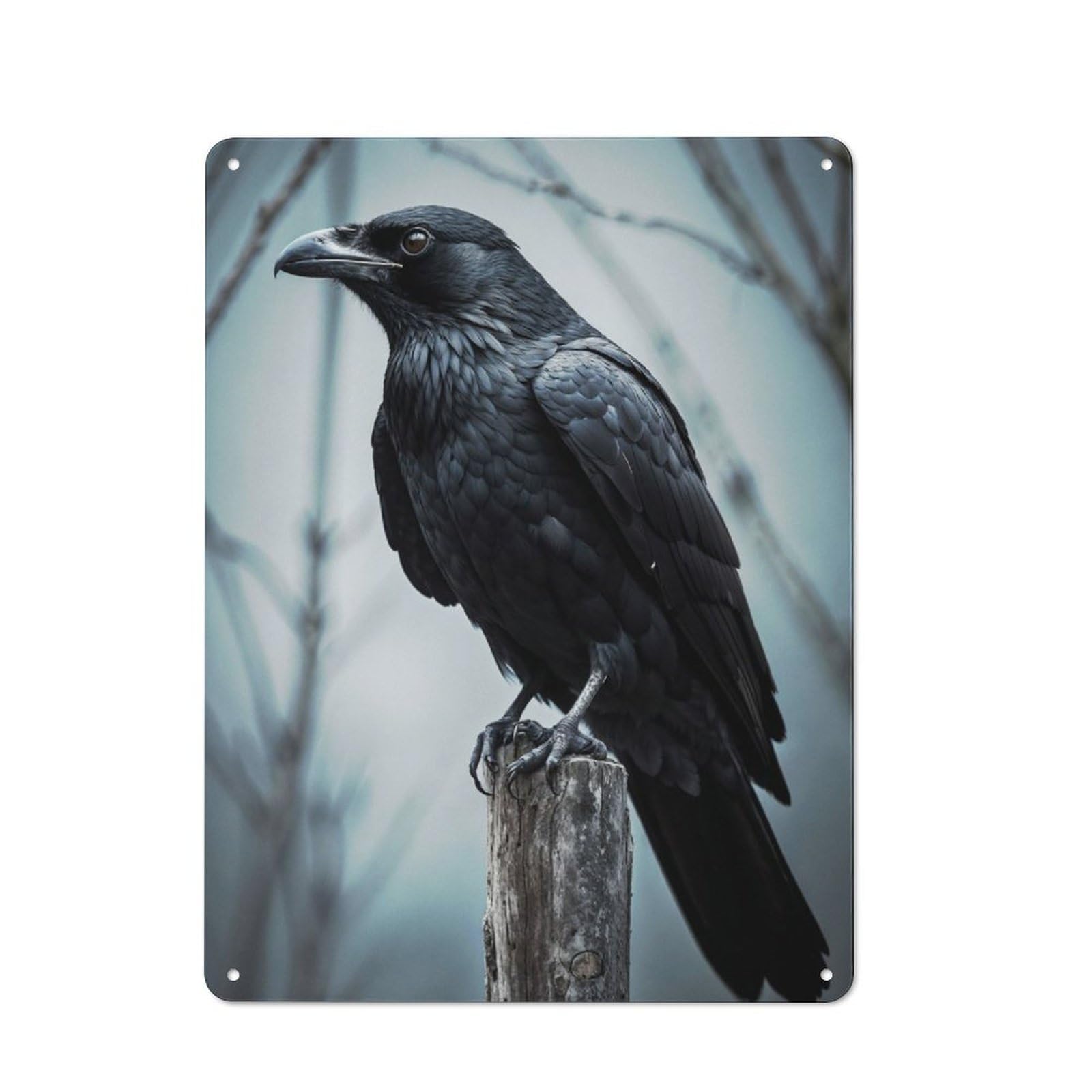 Watchful Crow on Wooden Rustic Tin Sign 40x30cm for Pub Or Café, for Collectors Building A Themed Wall Display