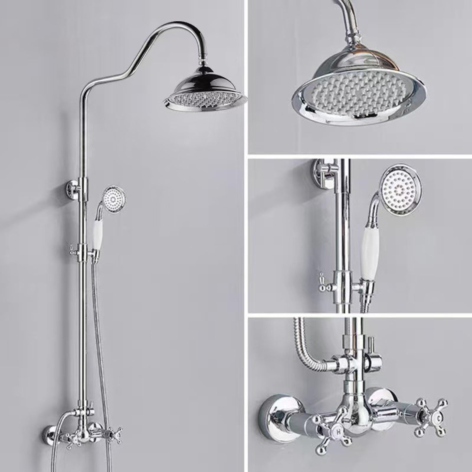 Fanjubei Silver Gourds With Two Handles Bathroom Shower Set, Hot And Cold Water Faucet, Silver Gourd Double Handle Showerhead
