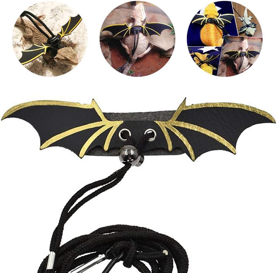 TEEPAO Reptile Leash With Wings, Ultra Comfort Leather Reptile Harness Leash Collar Lead With Adjustable Buckle For Lizard/Bearded Dragon/Ferret/Hamster, 3 Size Optional