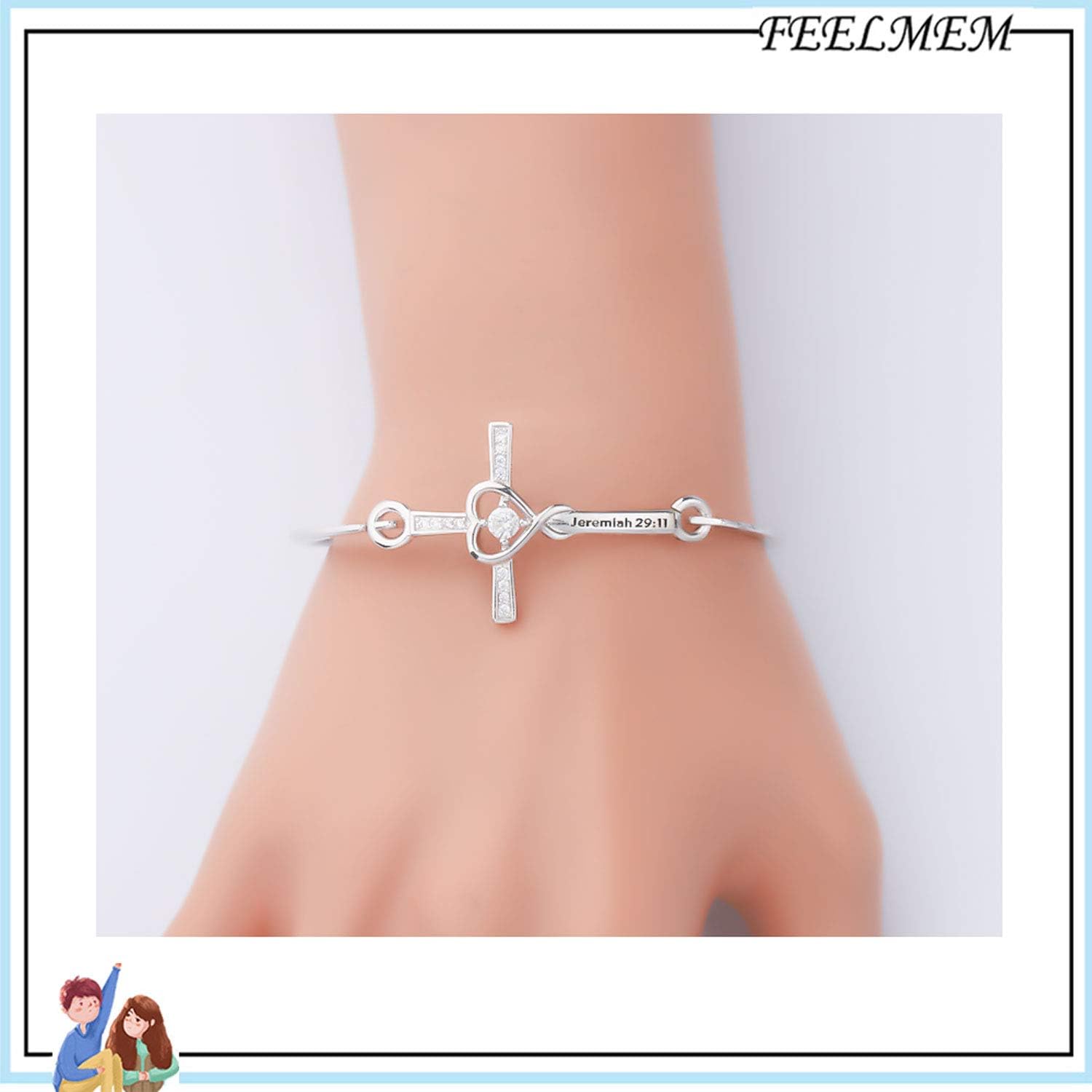 FEELMEM Christian Cross Bracelet Jeremiah 29:11 Bible Verse Crystal Sideways Cross Bangle Bracelet Baptism Christening Gift - Image 2