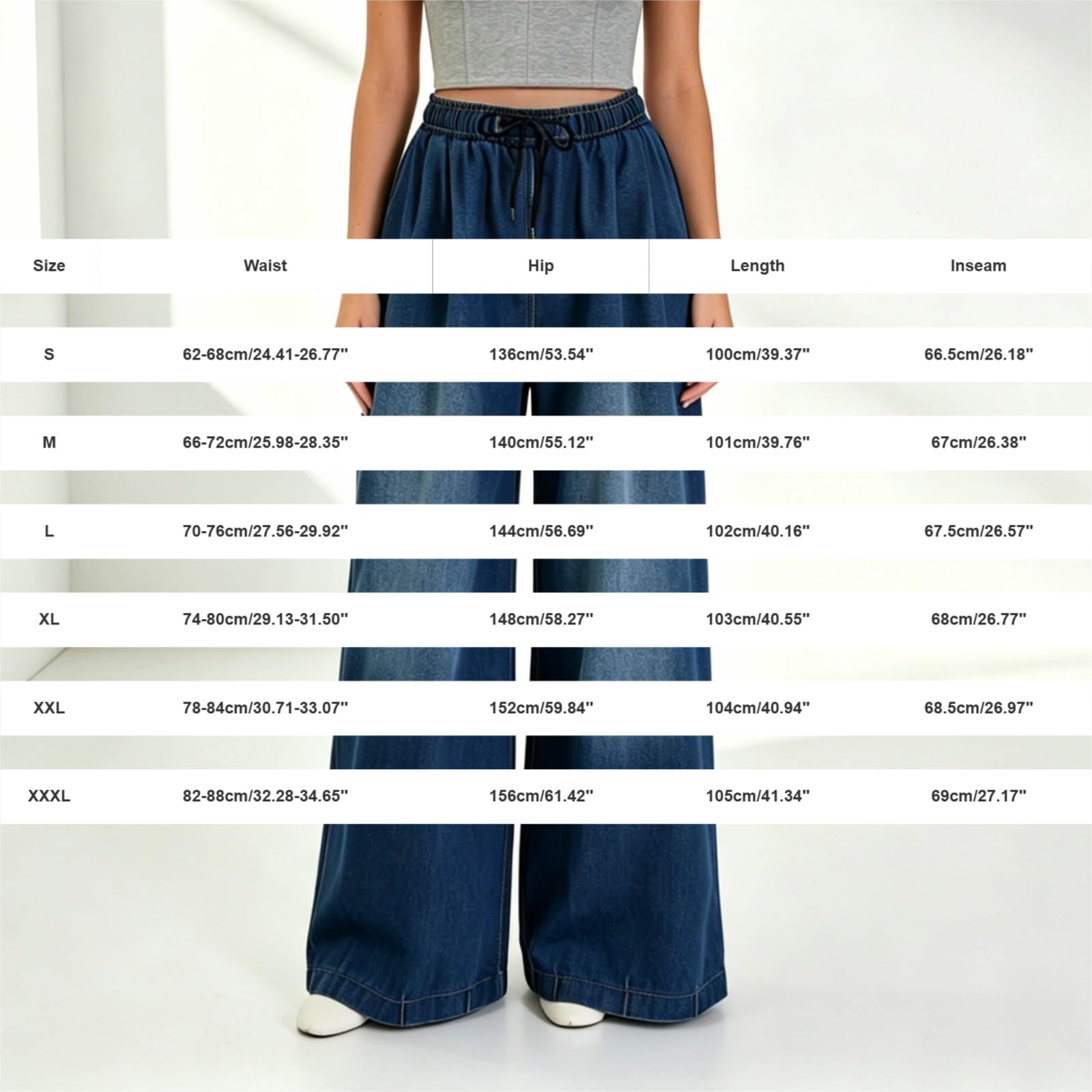 Damen Jeans Mit Gummizug Bund - Marlenehose Damen Elegant Große Größen | Elastische Mit Kordelzug Jeanshosen High Waist Stretch Denimhose Oversize Jeanshose Straight Palazzohose Streetwear