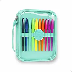 Estojo Escolar Grande Transparente com Zíper, 4 Cores Disponíveis, Capacidade para Lápis, canetas, borracha, apontador, Tesoura, Design Moderno Papelaria fofa Divertida Criativa (Verde)