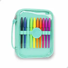 Estojo Escolar Grande Transparente com Zíper, 4 Cores Disponíveis, Capacidade para Lápis, canetas, borracha, apontador, Tesoura, Design Moderno Papelaria fofa Divertida Criativa (Verde)