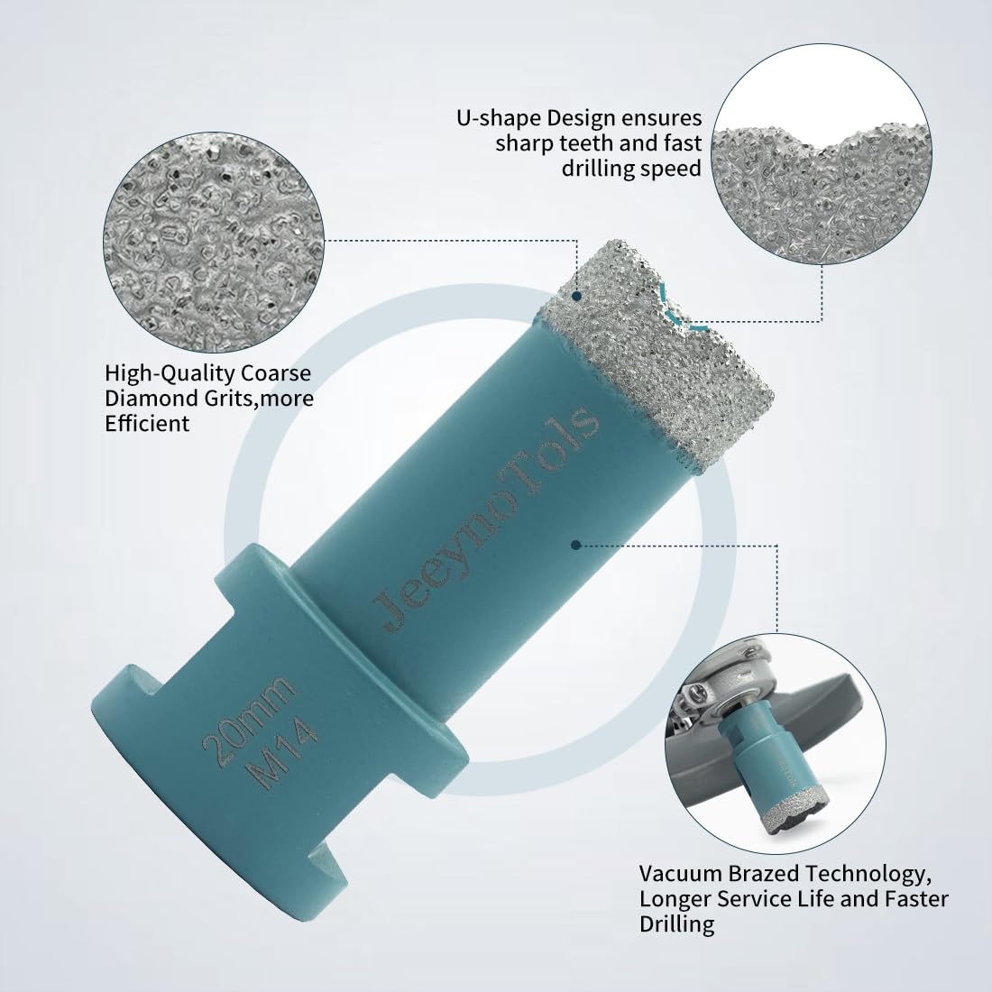 JeeynoTols Dry Diamond Core Drill Bit 20mm - Tile Drill Bit Porcelain Ceramic Tile Granite Marble Hole Saws with M14 thread - Image 3