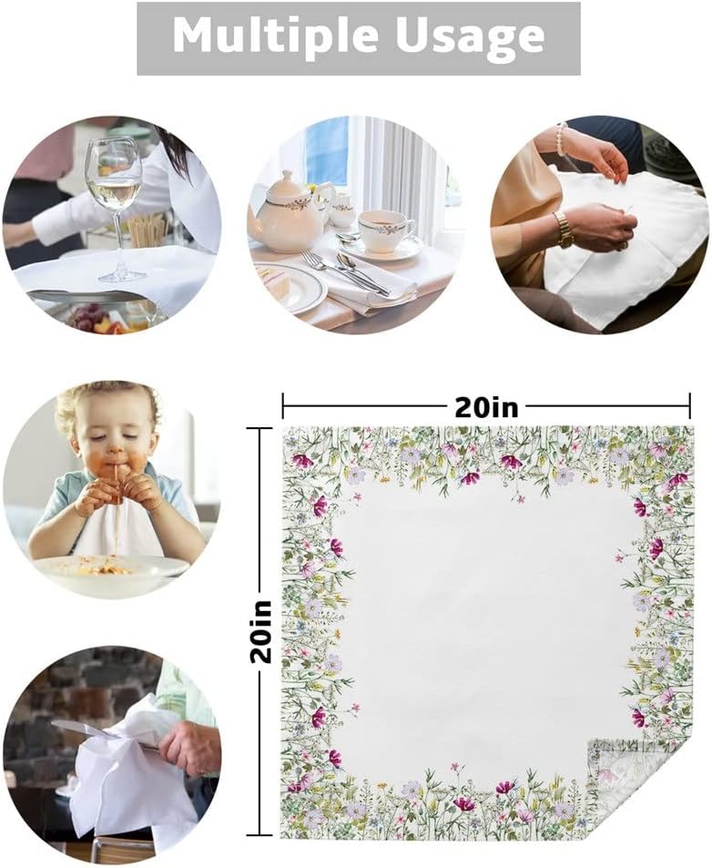 Farm Wildflower Plant Flower Cloth Napkins Set Festive Banquet Wedding Decor Tea Towel Kitchen Dinner Table(6pcs)