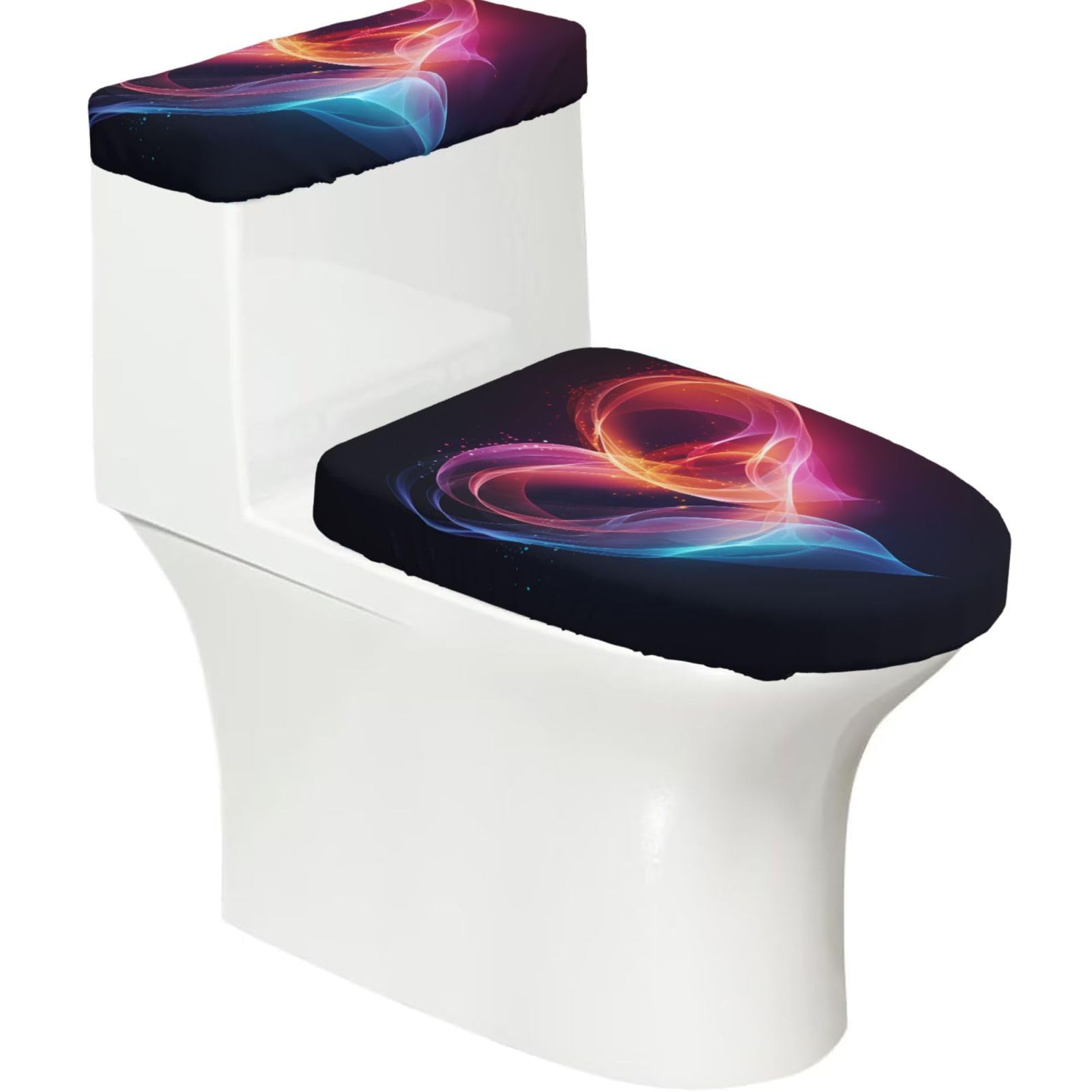 Mrowyc Black Love 2-Piece Toilet Seat & Tank Lid Cover Set - Elastic Stretch Design - Universal Fit For U-Shape-O-Shape-Elongated Toilets - Functional Bathroom Decor & Housewarming Gift