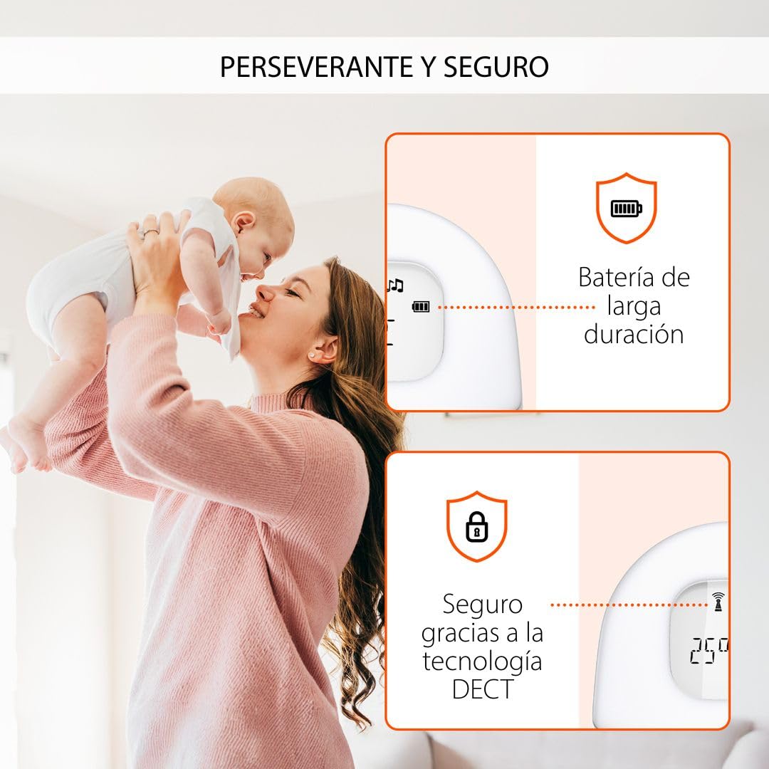 Gigaset Baby 100 Audio Vigilabebés, DECT, Alcance 300 m, Warm Grey | Comunicación bidireccional, temporizador alimentación, luz nocturna, [Versión Española]