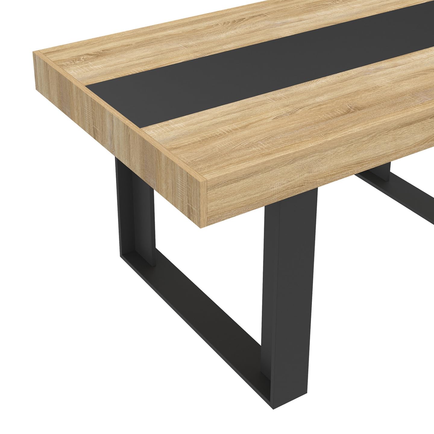 IDMarket - Juego de mesa de comedor rectangular Phoenix en madera y franja central negra de 160 cm y 6 sillas Novelas negro blanco medio