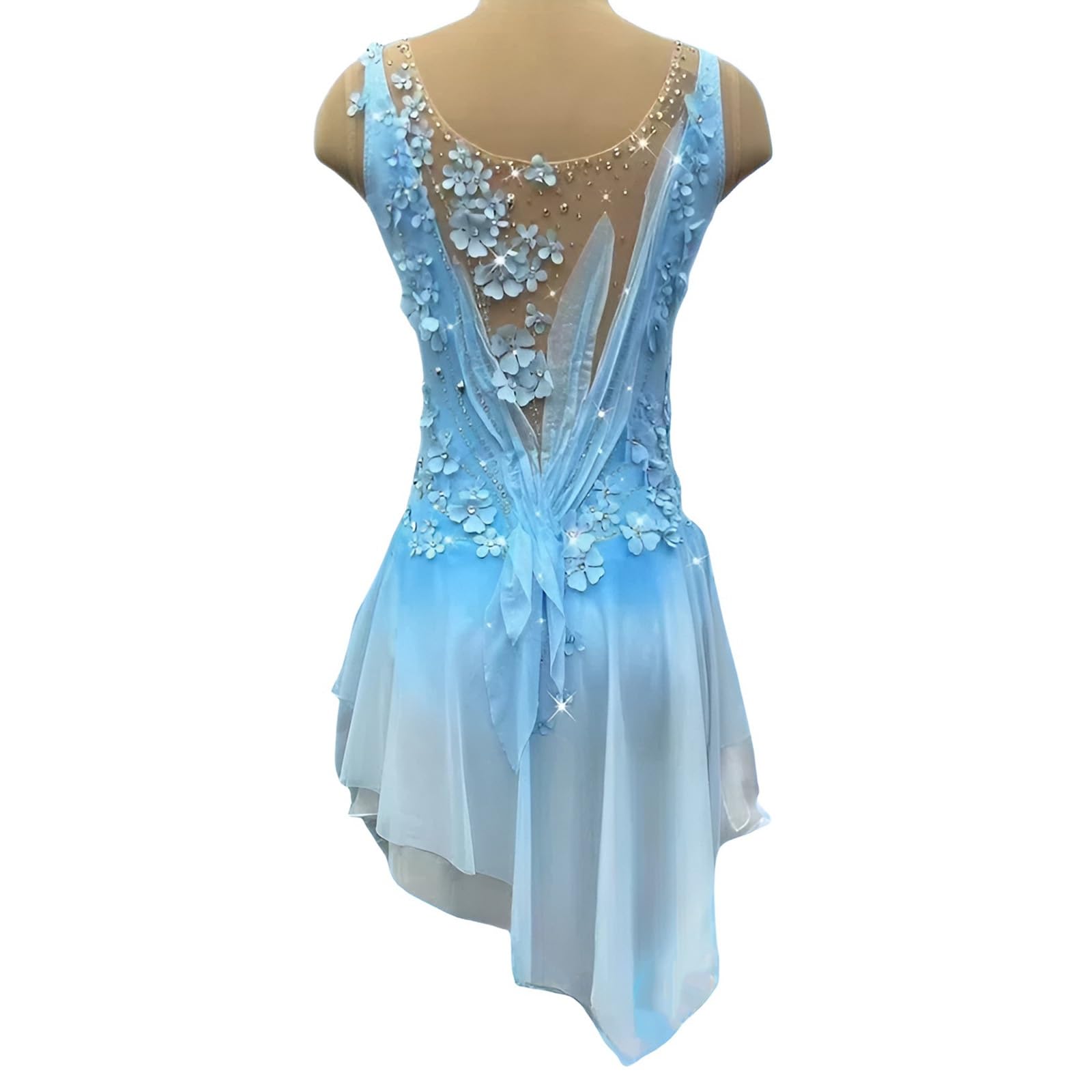 Girl's Sleeveless Figure Skating Dresses with Flower Decoration, Women's Ice Skating Dress for Competition(3X-Large)