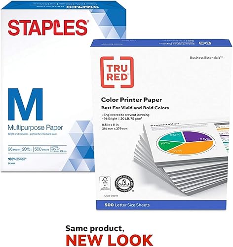 Vista 2 de Staples Staples - Papel para impresora de inyección de tinta láser multiusos, 8 1/2 pulgadas x 11 pulgadas, 20 libras de densidad, 96 blanco