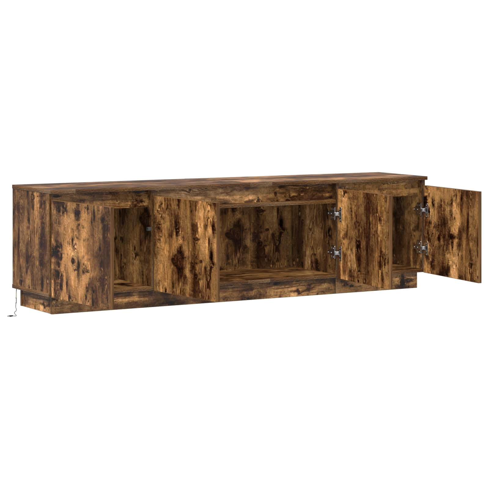 Mobile TV in legno ingegnerizzato rovere fumé 180 x 38 x 49 cm con porta a cerniera, illuminazione LED USB integrata, design moderno per soggiorno funzionale e raffinato
