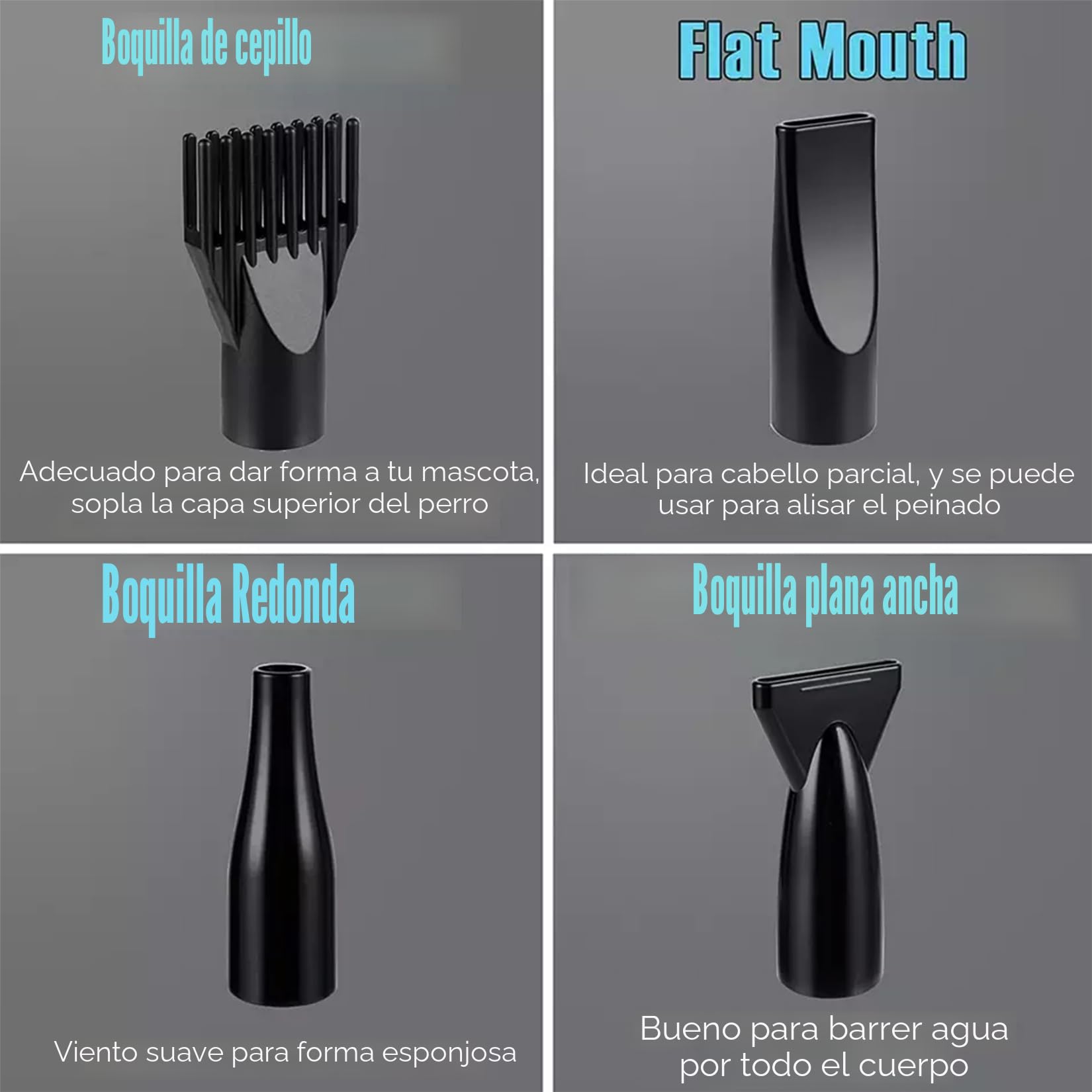 Secador de Pelo para Perros, secador Pelo Profesional para Perros de 2800 W, Velocidad y Calor Ajustables, secador de Pelo para Mascotas, secadores para Perros con 4 boquillas (Negro)