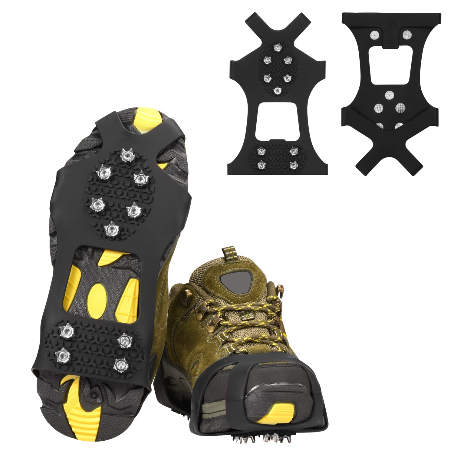 Ice Cleats, Ice Grippers Traction Cleats Shoes and Boots Rubber Snow Shoe Spikes Crampons with 10 Steel Studs Cleats Prevent Outdoor Activities from Wrestling