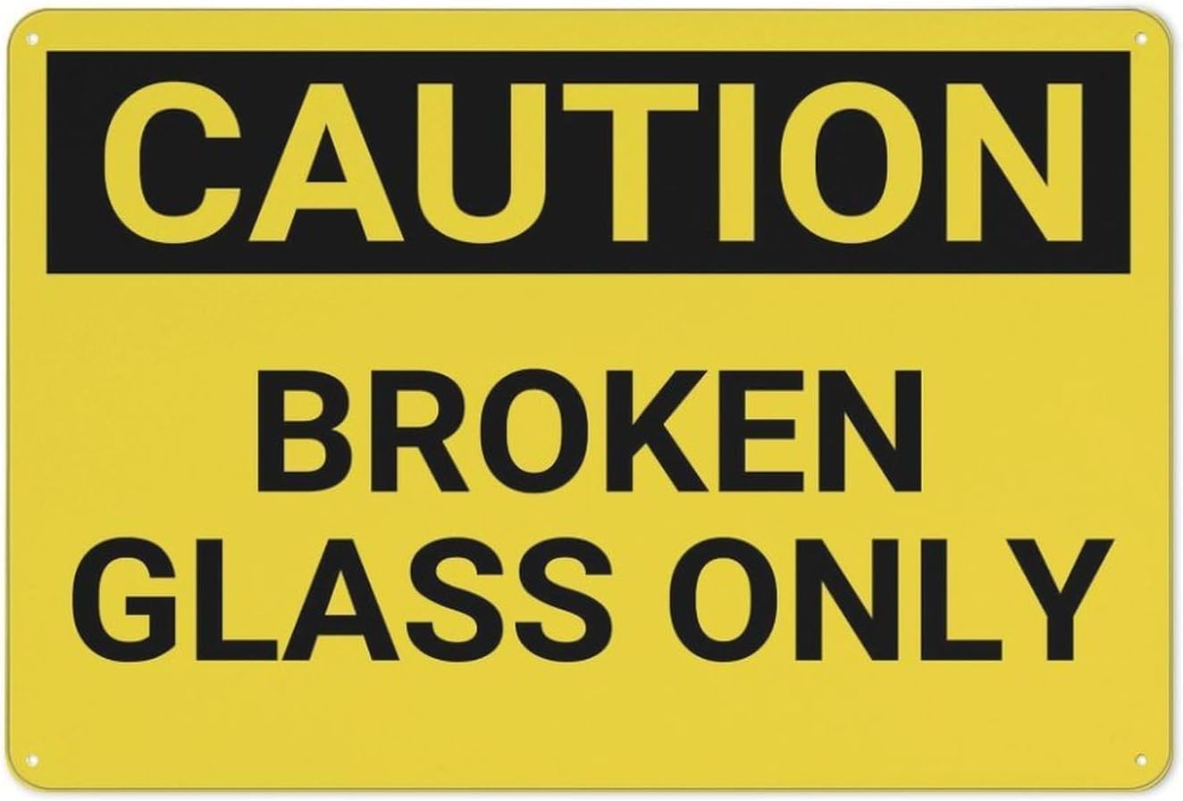 Broken Glass Waste Sorting Caution Sign, Color Anti-rust Aluminum Plate, Public Place Indoor Outdoor Garbage Classification Guideline Marker, 8x12 Inch