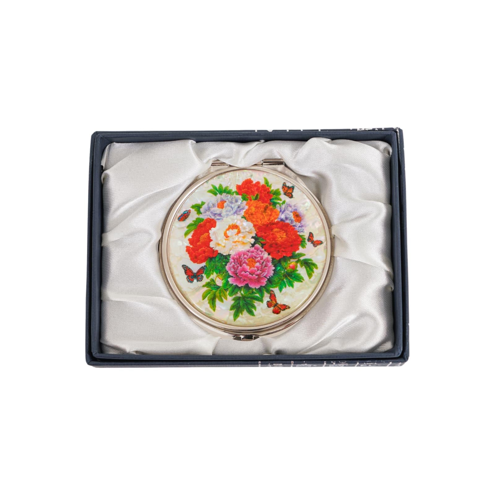 February Mountain Mother of Pearl Compact Mirror – Dual Magnification Gift for Women, Mom, Sister – Birthday or Christmas Idea (1, Spring Peony)