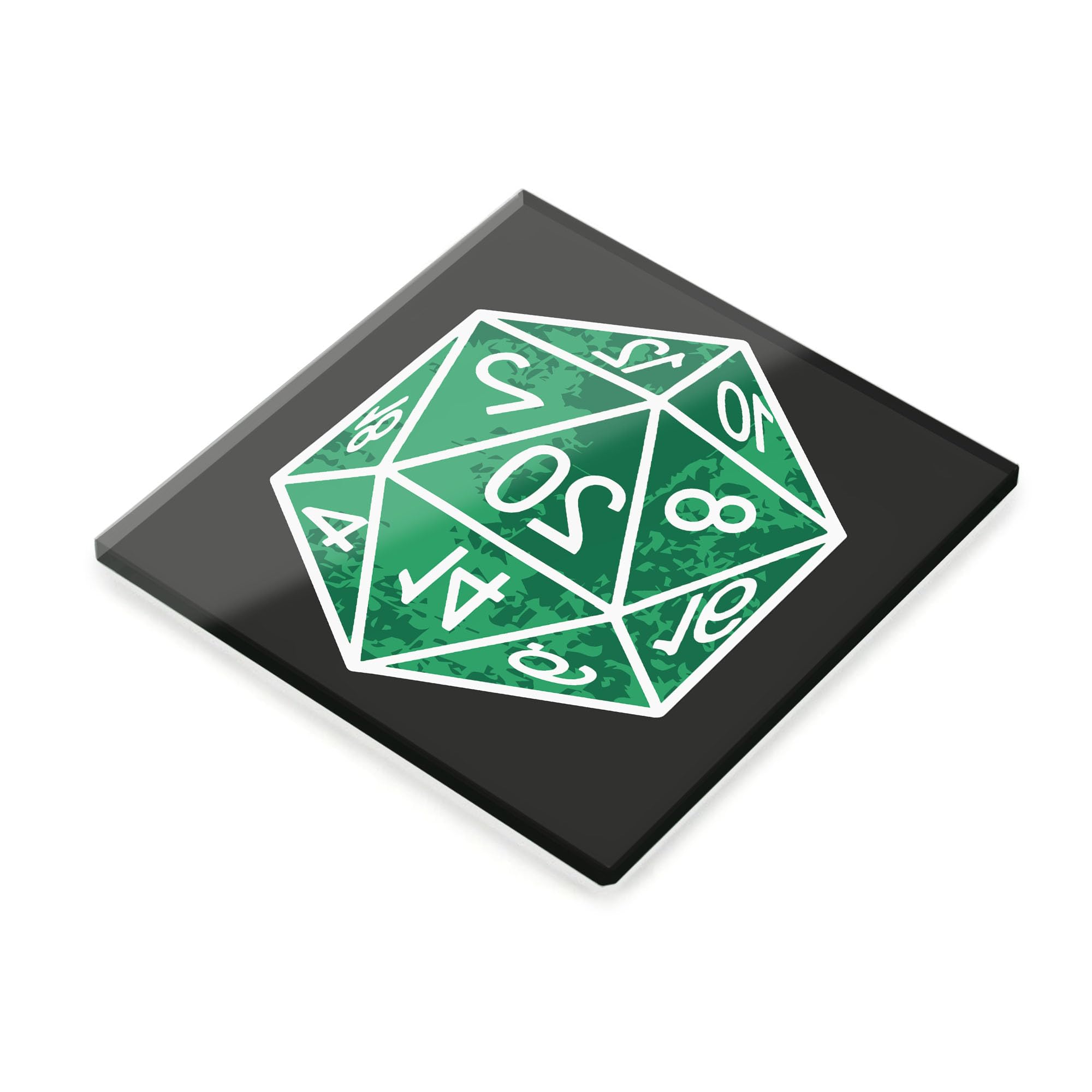D20 Dice Square Glass Coaster RPG Gaming Drink Coaster Tempered Glass Tabletop Gamer Gift (Plain Packaging)