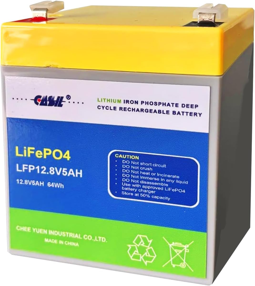 Casil 12v 5ah Lithium Battery - Lifepo4 12v 5ah, Deep Cycle 12v 5ah Lithium Iron Phosphate Battery for Home Alarm System Battery Replacement 12v 4ah 4.5ah 5ah