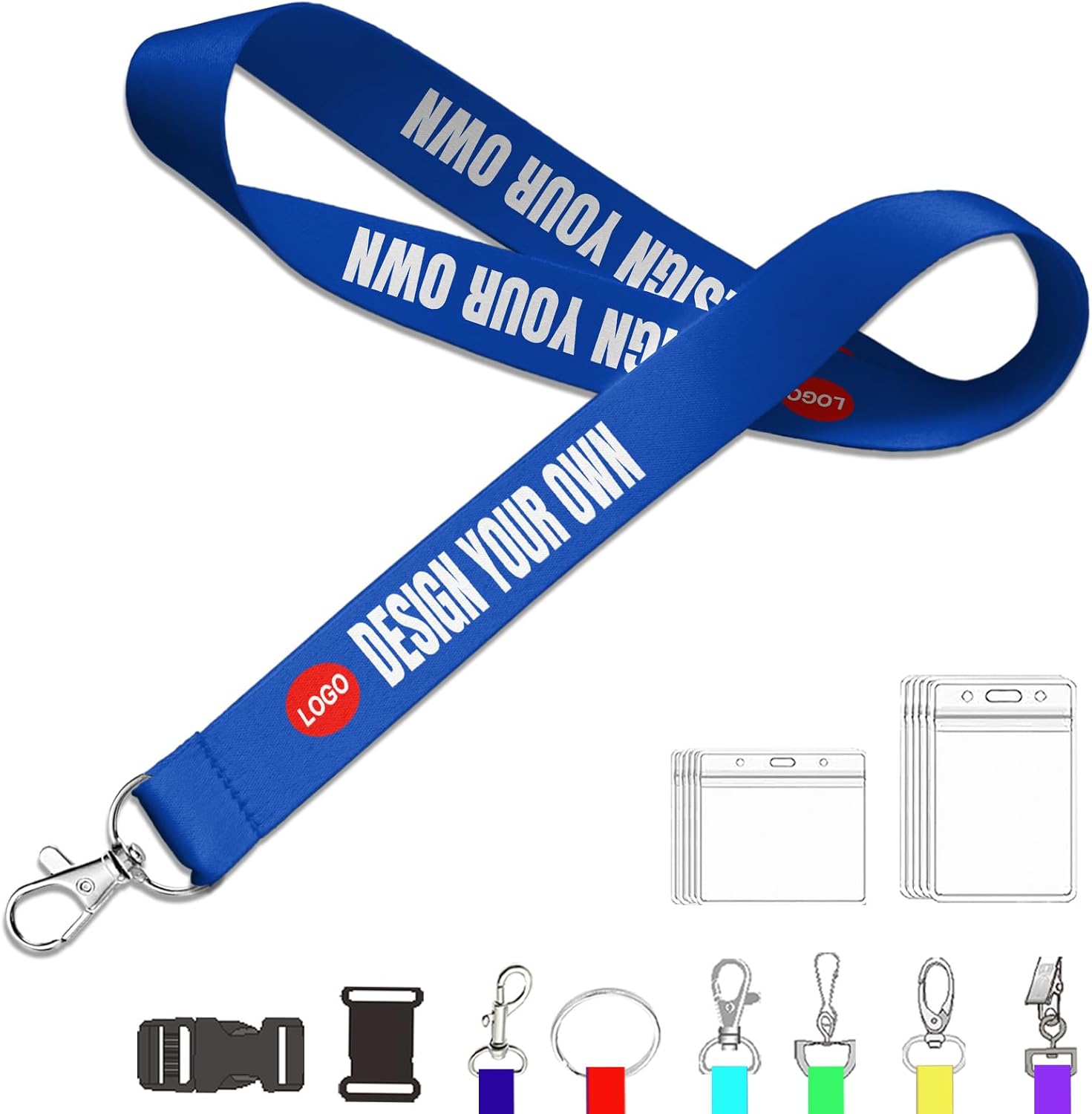 Custom Lanyards - Bulk Personalized Lanyards for Events, ID Badges, Keys & Promotions - Durable Polyester with Metal Clips (100Pcs, 30 Color Options)