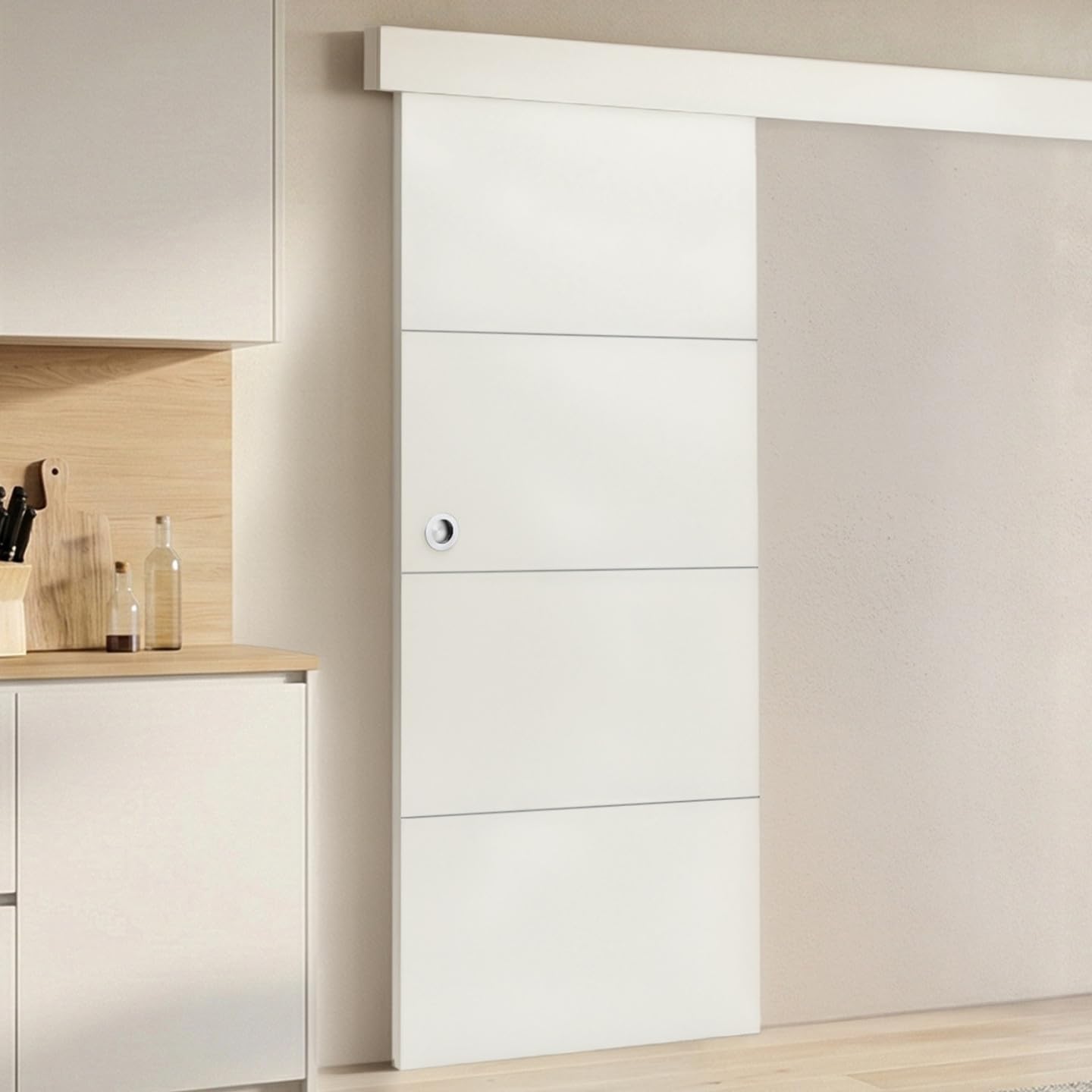 IDMarket - Juego de puerta corredera blanca de 83 cm con riel y fijaciones