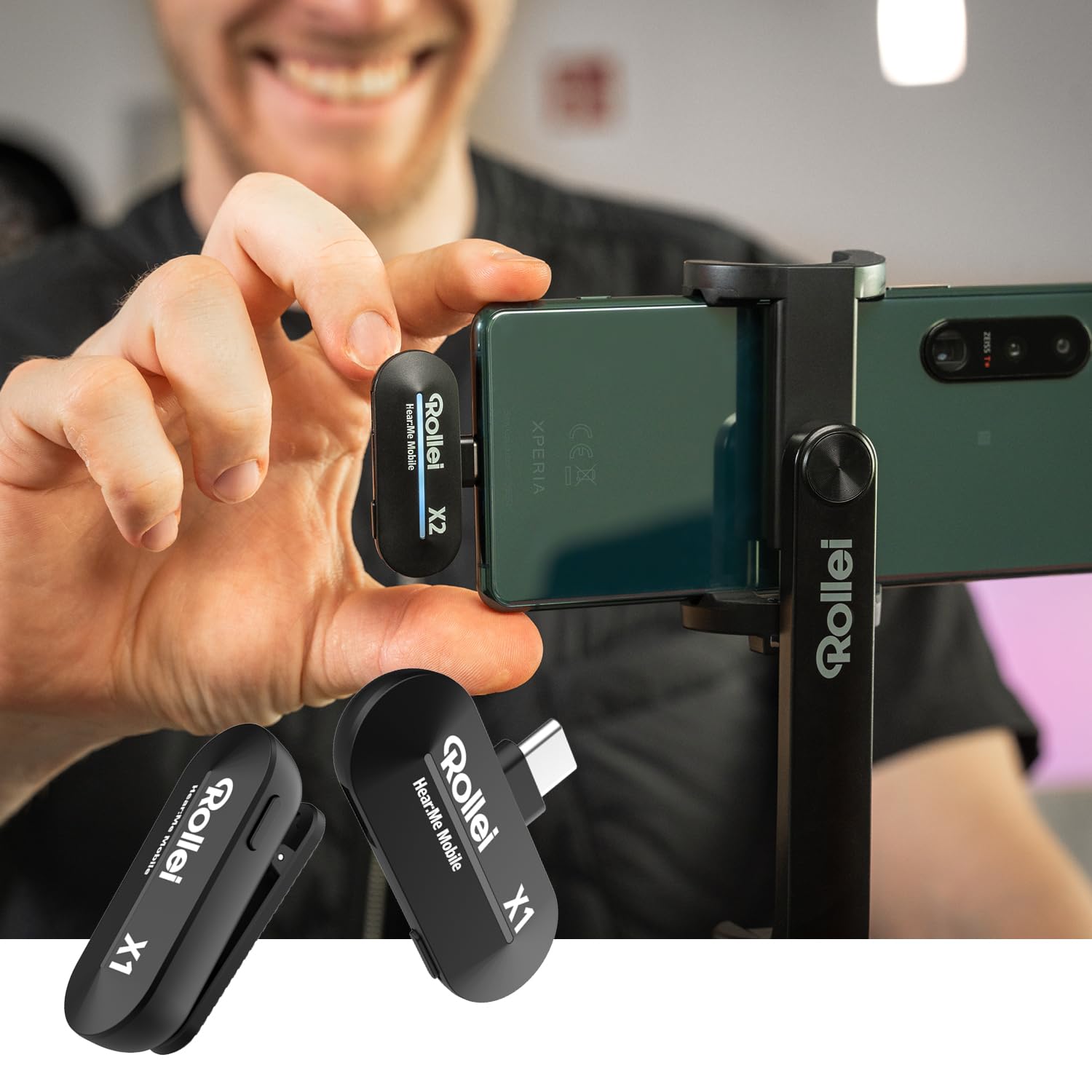 Rollei Microfono Lavalier Wireless, Hear:Me Mobile X2 Microfoni Senza Fili Smartphone USB C per iPhone 15/16/Android Dispositivi Tipo C in Streaming TikTok YouTube Registrazione Video Vlog