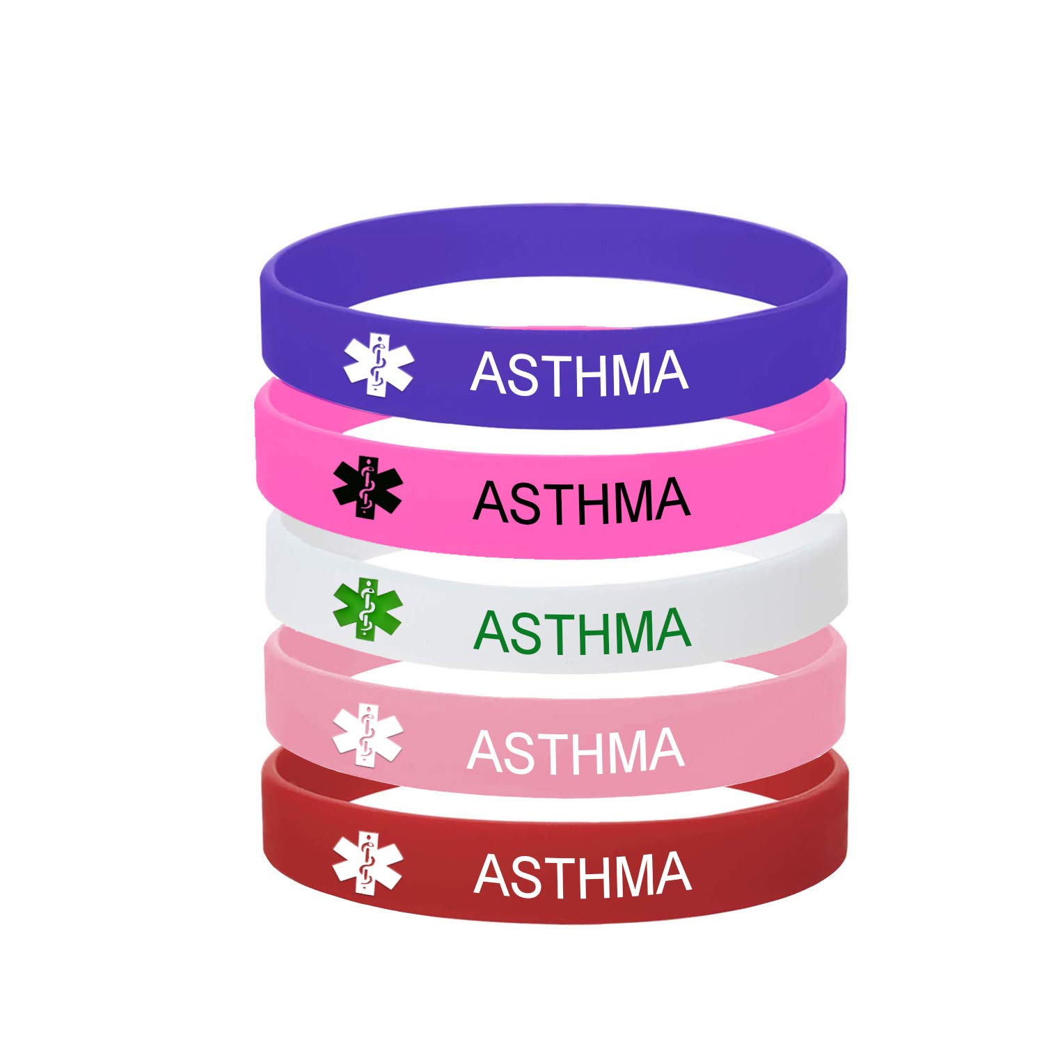 5 Color Pack-Personalized Engraved Medical Alert ID Jewelry Food Drug Allergy Bracelets,100% Silicone Rubber ID Survivor Bracelet Band,Emergency Contact Bracelet,Diabetes Bracelet,5.5"-7.9"