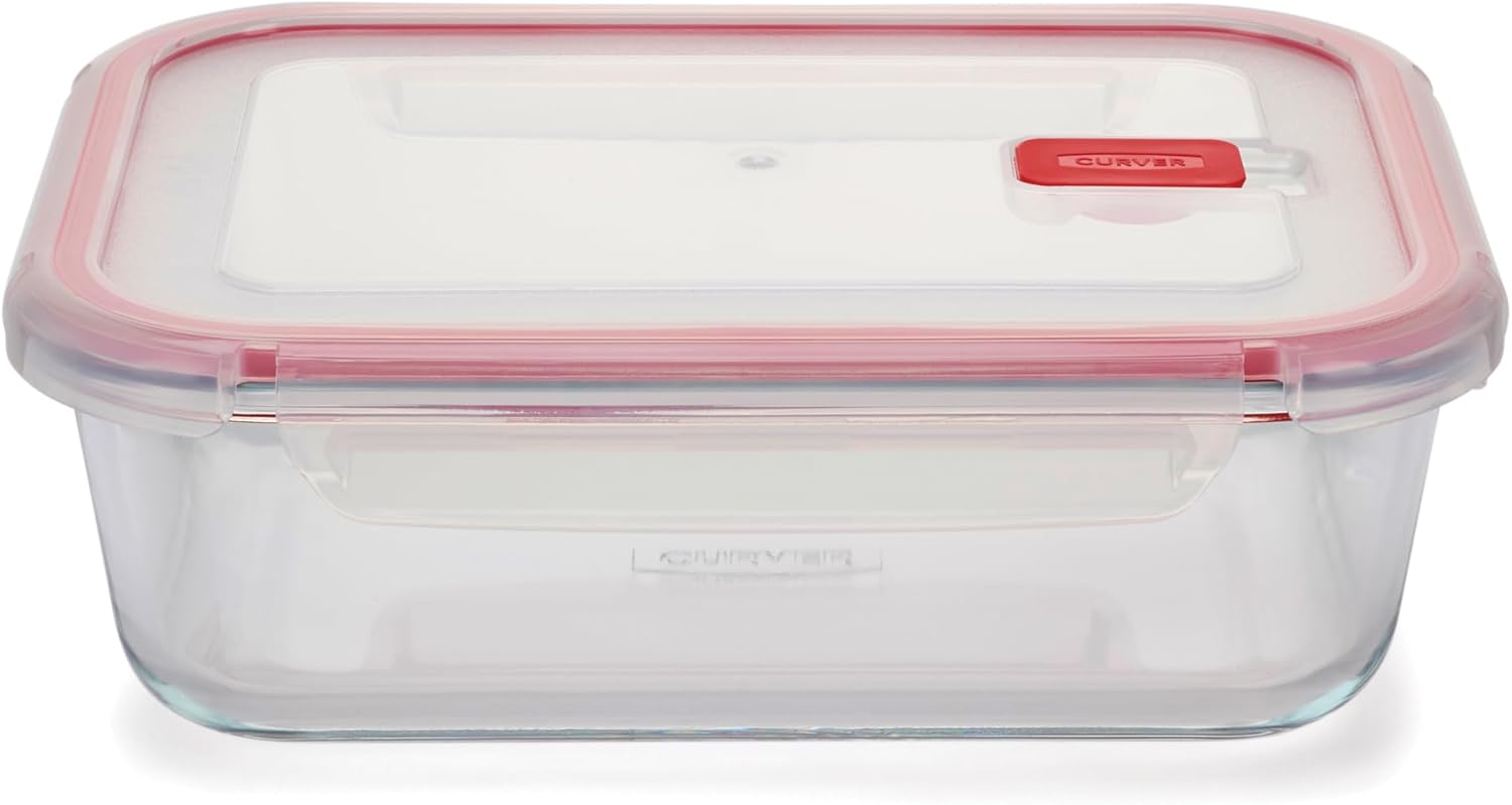 CURVER Rectangular Glass Airtight Food Storage Container - 1.5L Capacity with Clip Lock - Easy Storage & Keeps Food Fresh - Freezer & Oven Safe