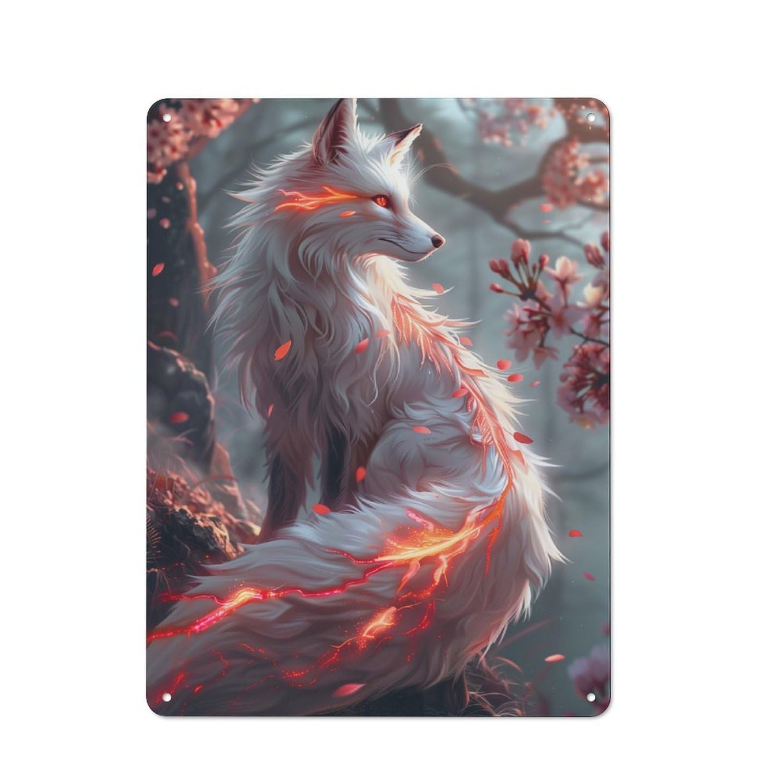 Junmoney Sakura Kitsune Fox Vintage Vintage Tin Sign 40X30cm Featuring Cafe Wall Decor For Coffee Bar, Kitchen, Bistro Or Tea Corner