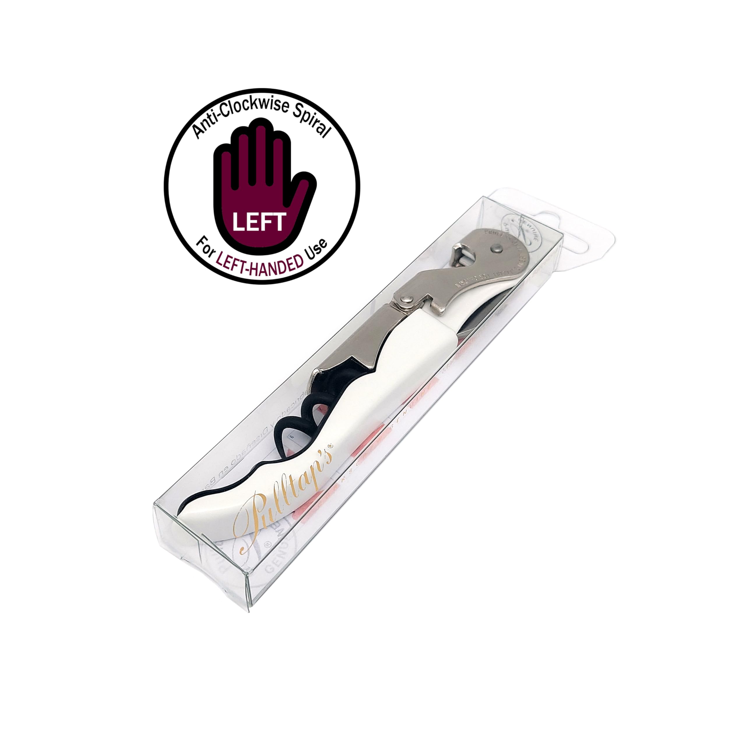 Pulltap's Sacacorchos clásico con doble bisagra para llave de vino, para zurdos (blanco), regular
