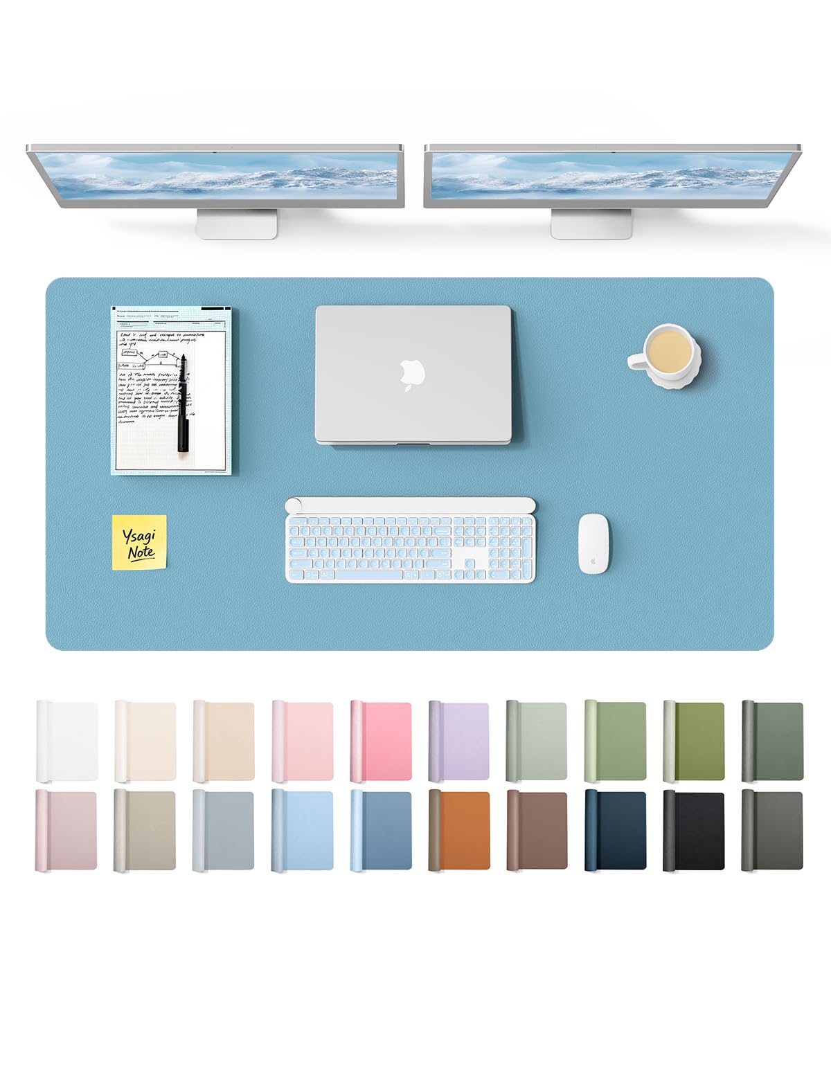 YSAGi Leather Desk Protector, Office Mat, Large Mouse Mat, Non-Slip PU Leather Blotter, Laptop Desk Mat, Waterproof Writing Pad for Office and Home (Sea Blue, 47.2" x 23.6")
