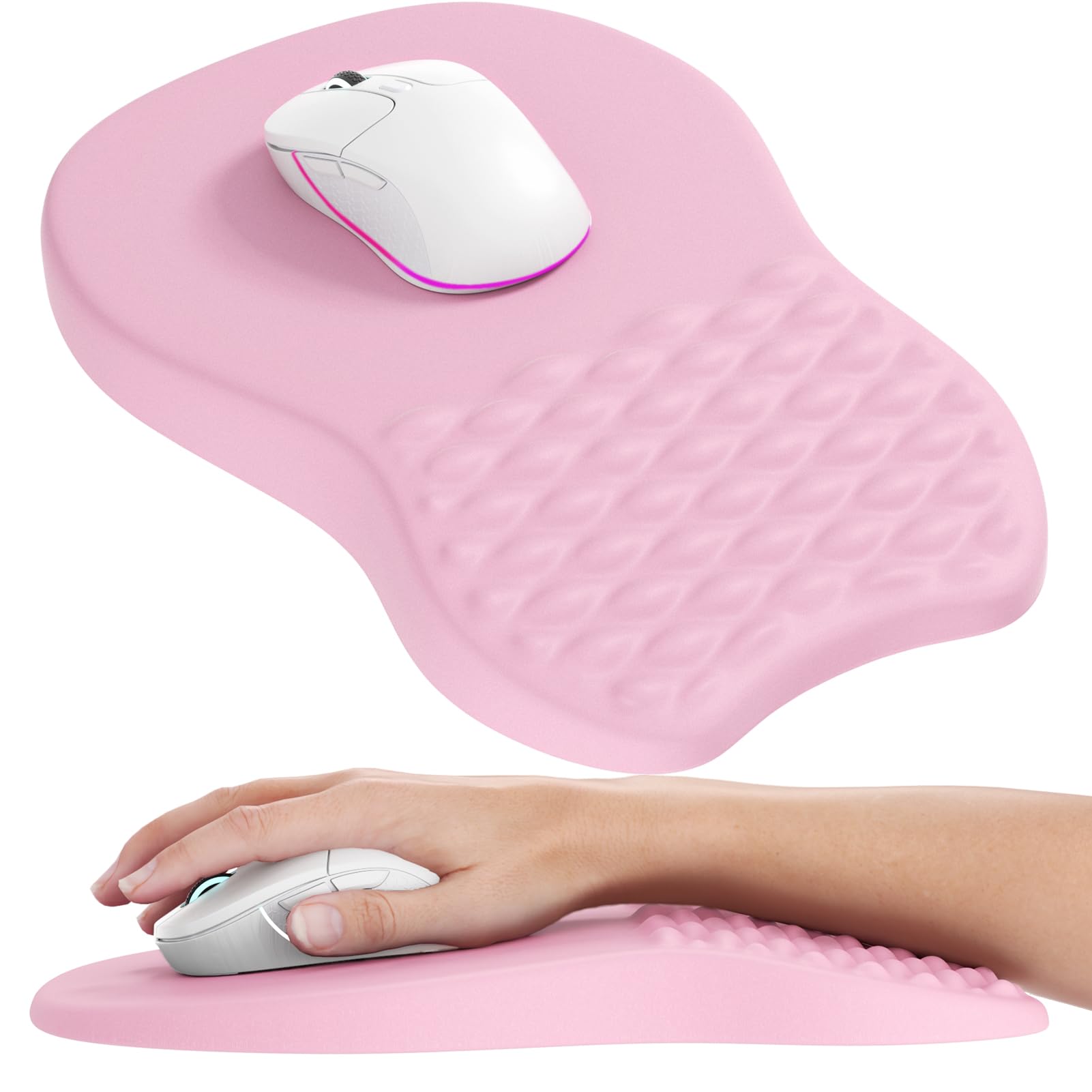 MROCO Ergonomic Mouse Pad with Wrist Support, 11.8 x 7.8 in, Pale Pink