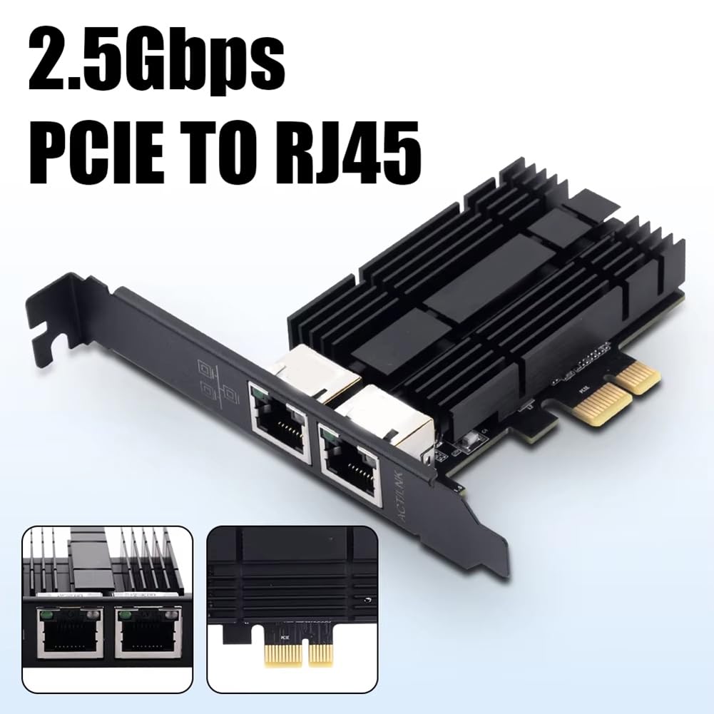 Scheda di Rete PCIe per Desktop, Doppie Porte RJ45, Ethernet Gigabit 2,5G, velocità 2500Mbps;