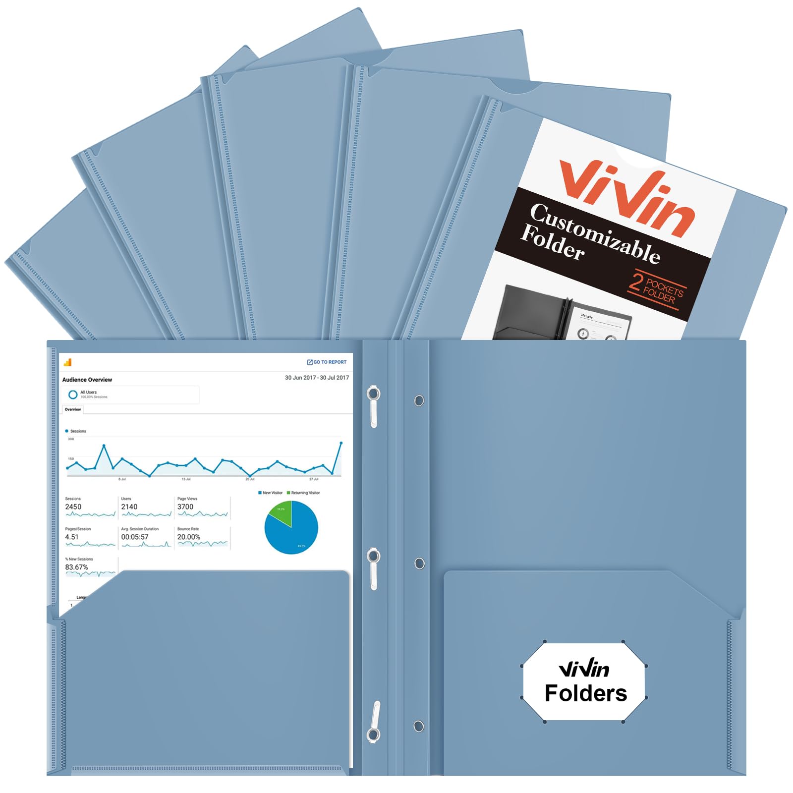 Plastic File Folders with Clear Front Pocket, 10 Pack, Durable Poly Folders with Pockets and Prongs, Folders with Brads for Letter Size Paper, for Office and School (Solid Blue)