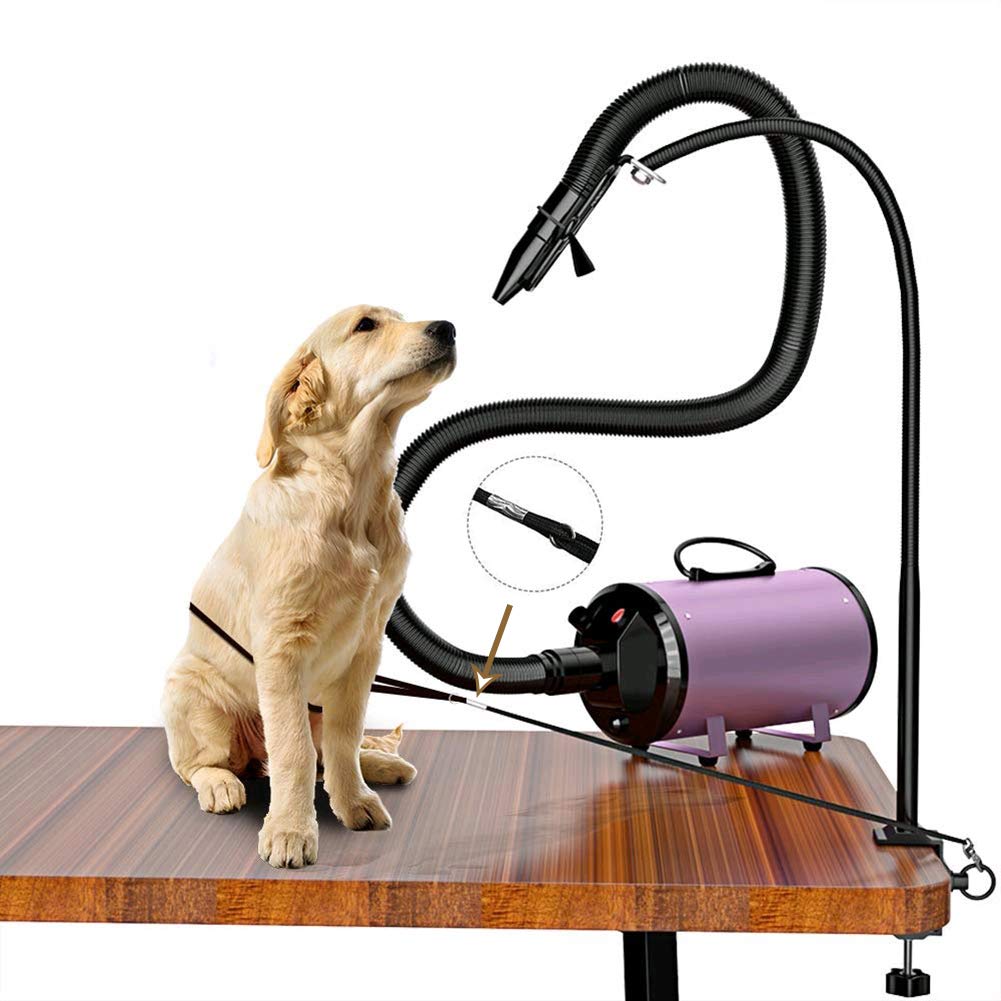 Hmpet Hands Free Hair Dryer Stand Pet Grooming Table Blow Dryer Holder, 360 Degrees Rotation With Adjustable Clamp And No-Sit Haunch Holder, Third Arm For Pet Grooming Hair Styling