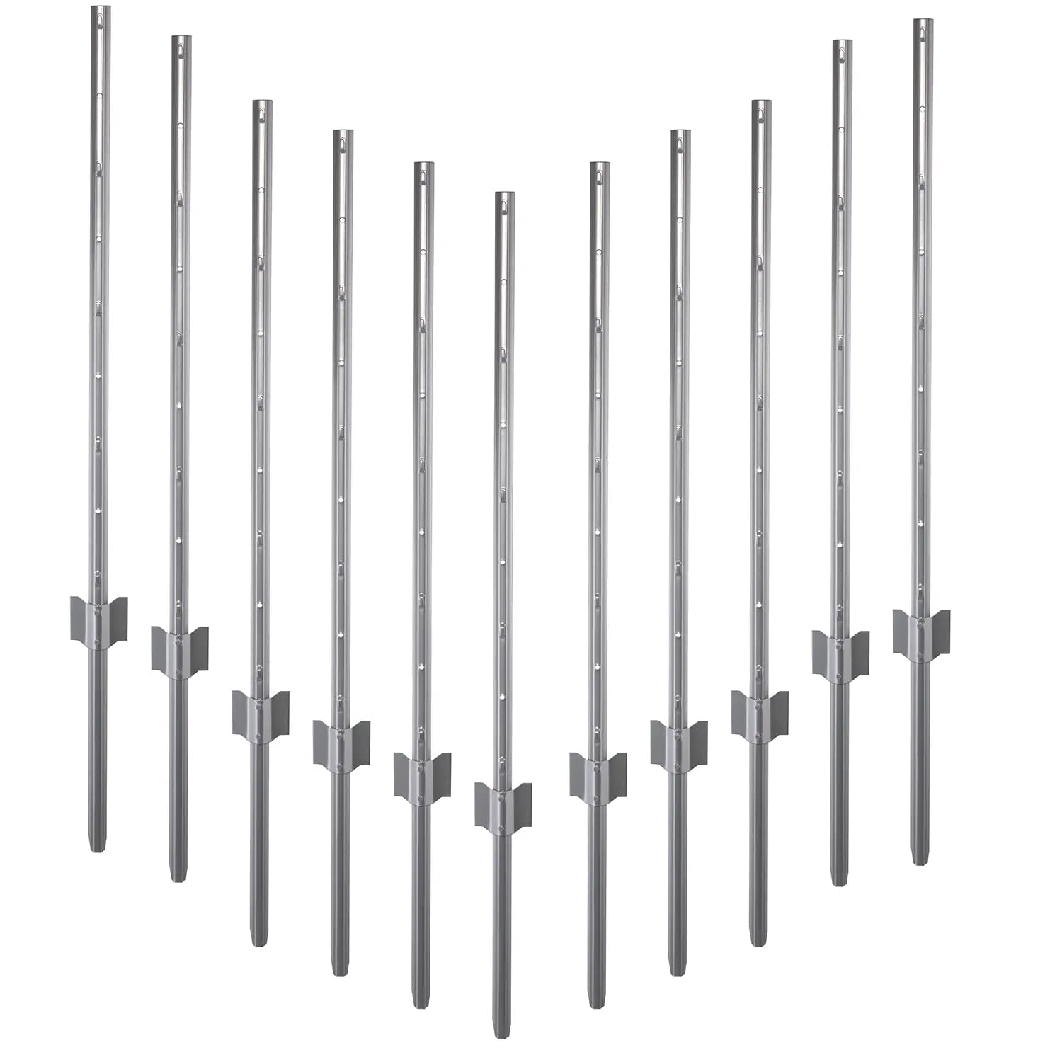 Garmix Metall Pfosten Zaunpfosten Zaunpfahl für Gartenzaun 105cm Silber 11 Stück