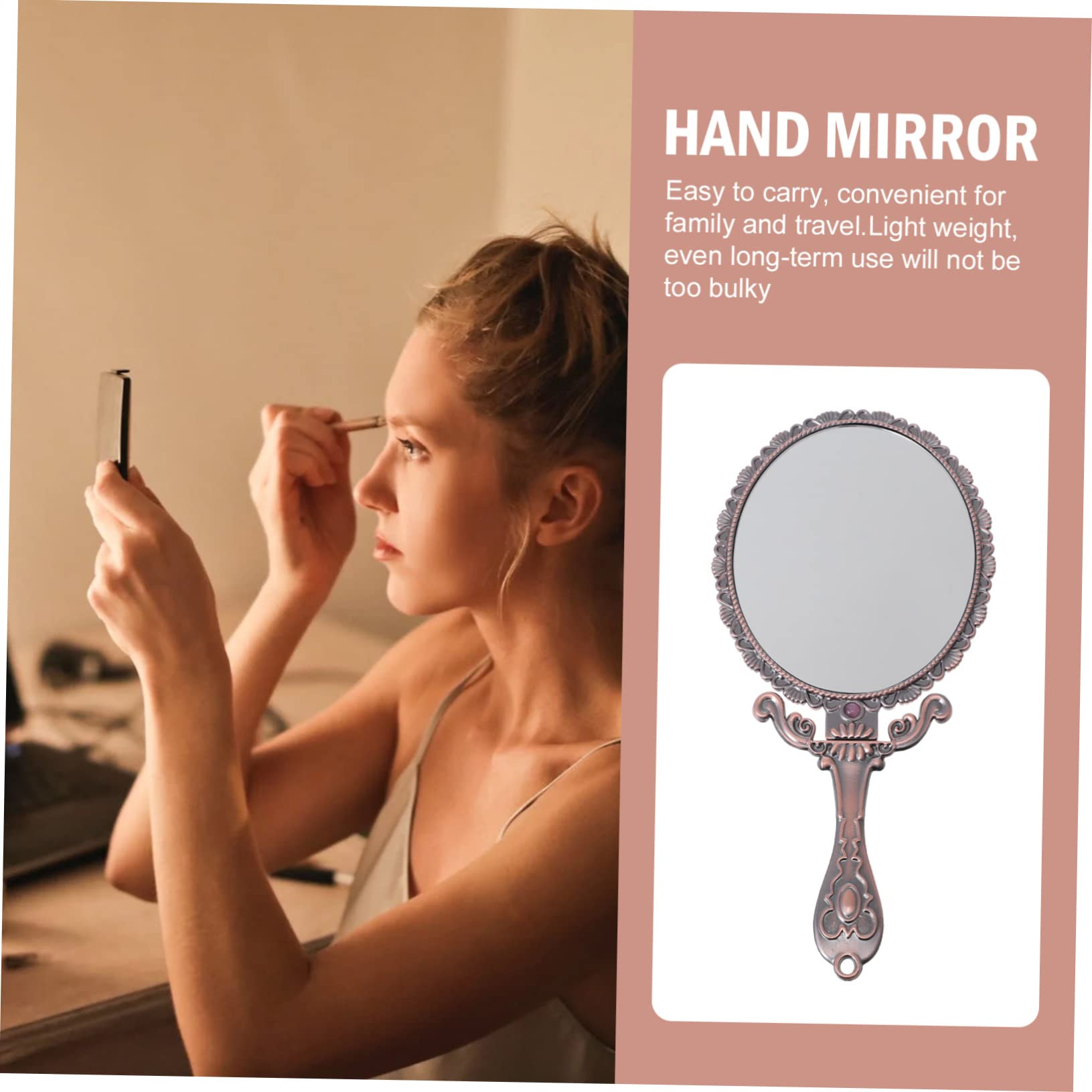 POPETPOP Specchio da Trucco Retrò Manico, Pieghevole e Portatile, in Lega di Zinco, per Ritocchi Make-up, Design Elegante e Pratico