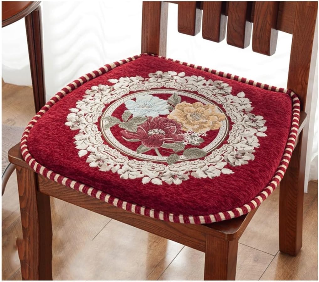 MOODMUSE Dining Chair Cushion,1/2/4/6 Pack Chair Pad with Ties Non Slip Kitchen Chair Cushion and Seat Cushion with Machine Washable Cover (Color : Burgundy-B2, Size : Pack of 4)